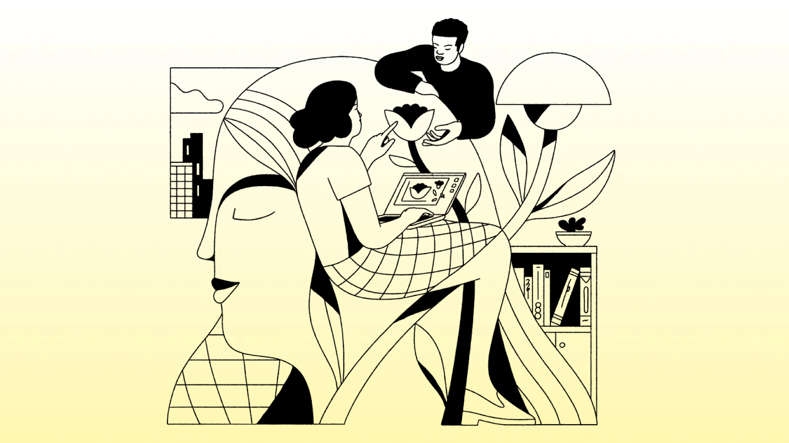 Eine Illustration, die das Wohlbefinden auf gelbem Farbverlaufs-Hintergrund darstellt.