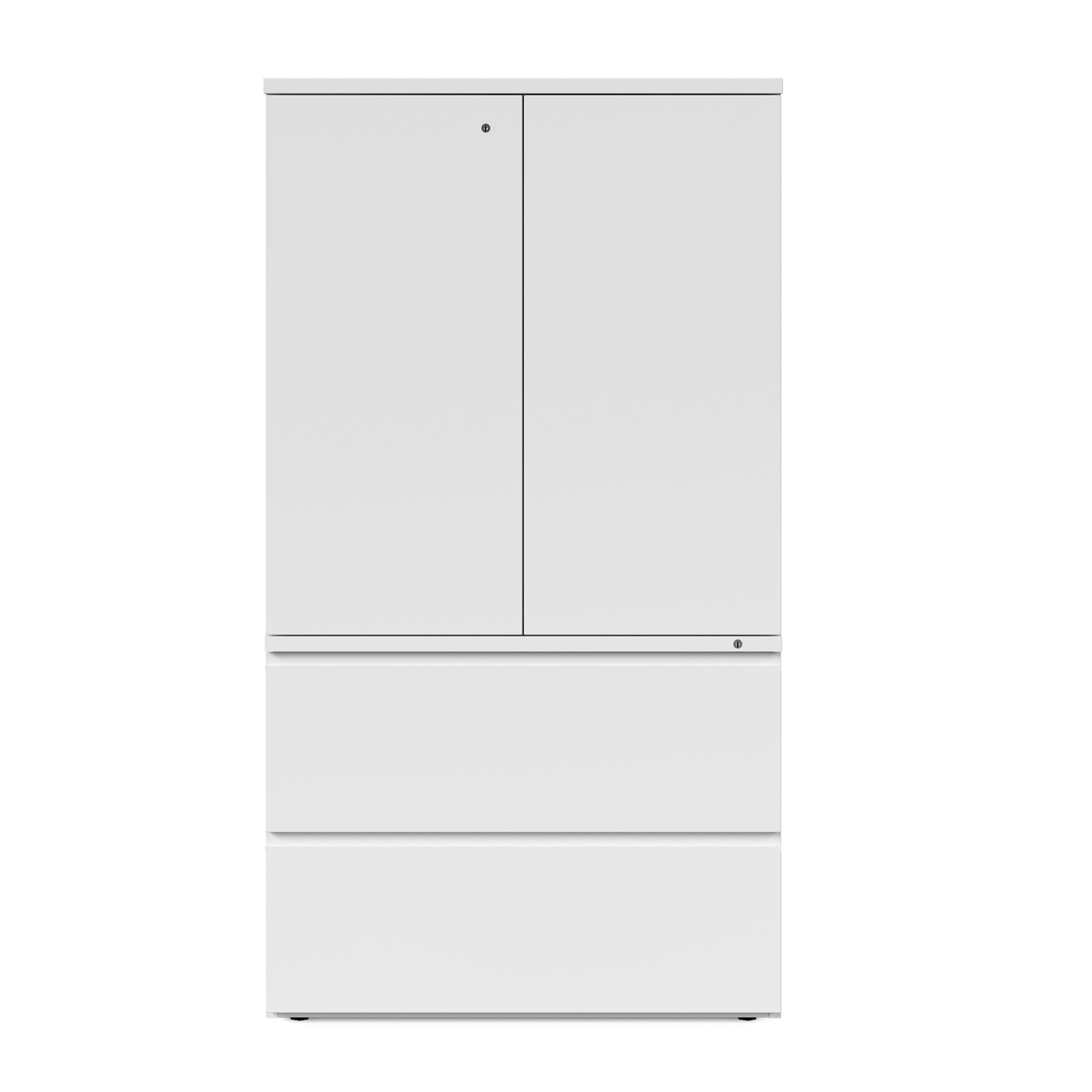 White Series 2 hybrid storage cabinet, viewed from the front.