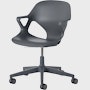 Front angle view of a Zeph chair with fixed arms in dark grey.