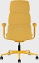 Rear view of a high-back Asari chair by Herman Miller in yellow with height adjustable arms.
