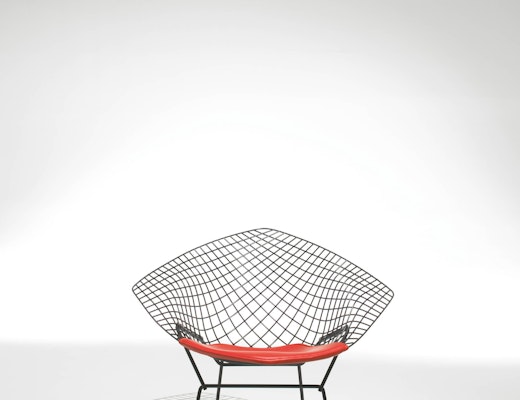 Harry Bertoia Diamond Chair in black with red seat pad