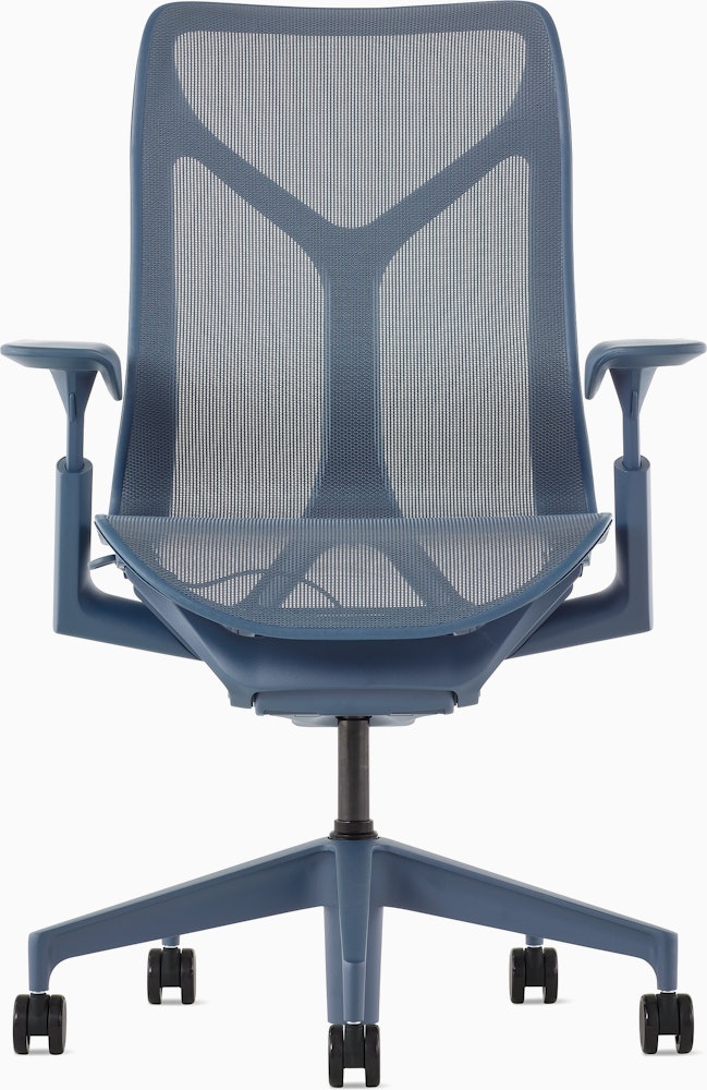 A Cosm mid-back, nightfall chair with height-adjustable arms.