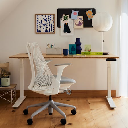 Jarvis Bamboo Standing Desk and Sayl chair