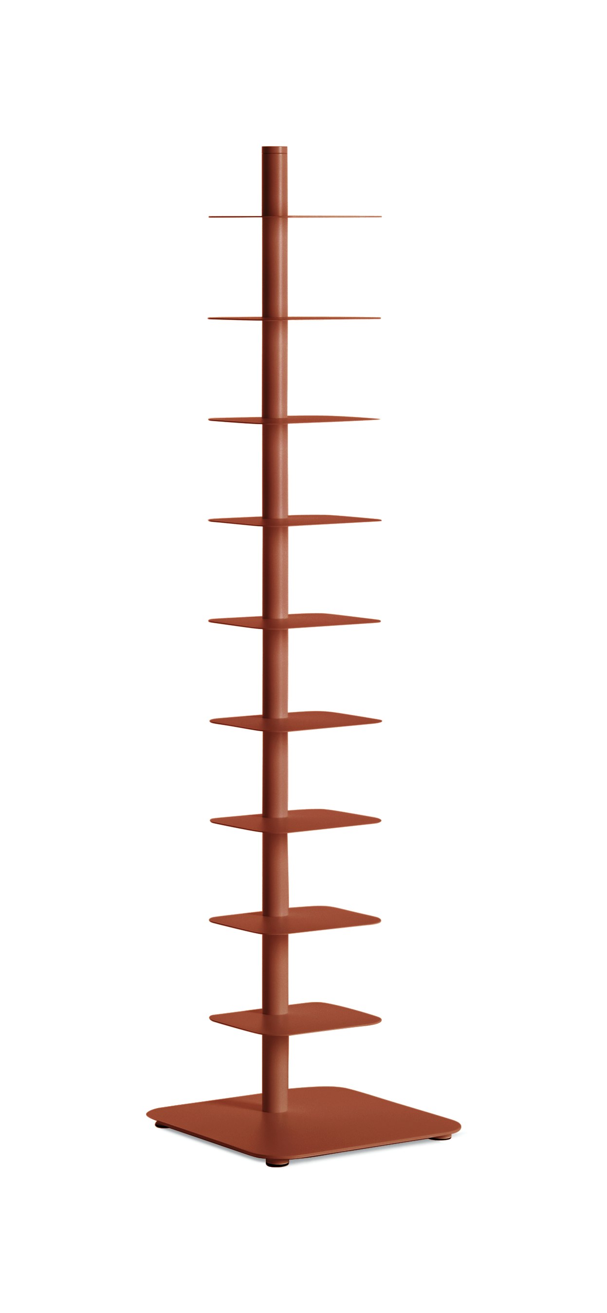 A tomato Story Bookcase viewed from an angle