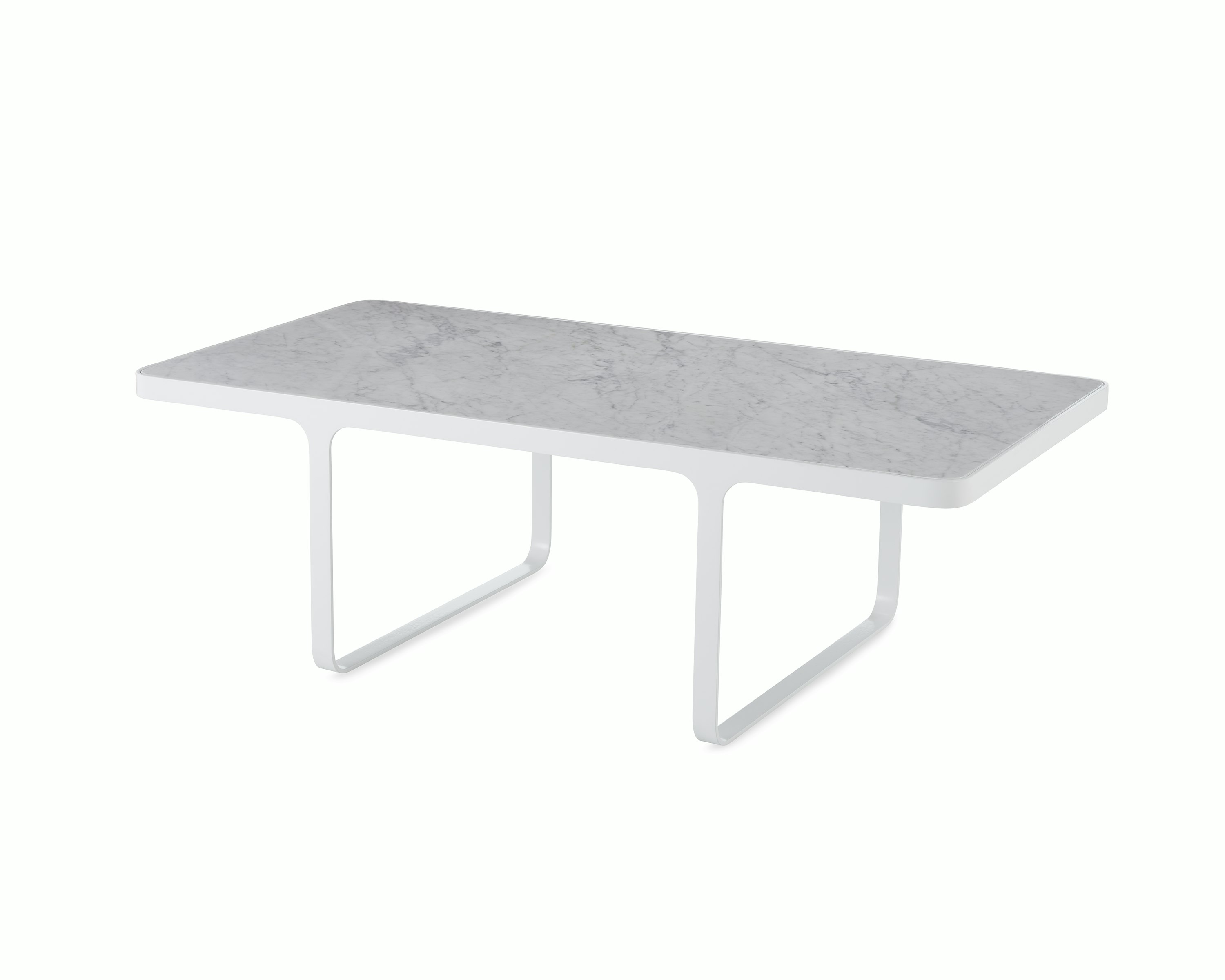 White sweep shot of white Trace Rectangular Coffee Table with marble top.