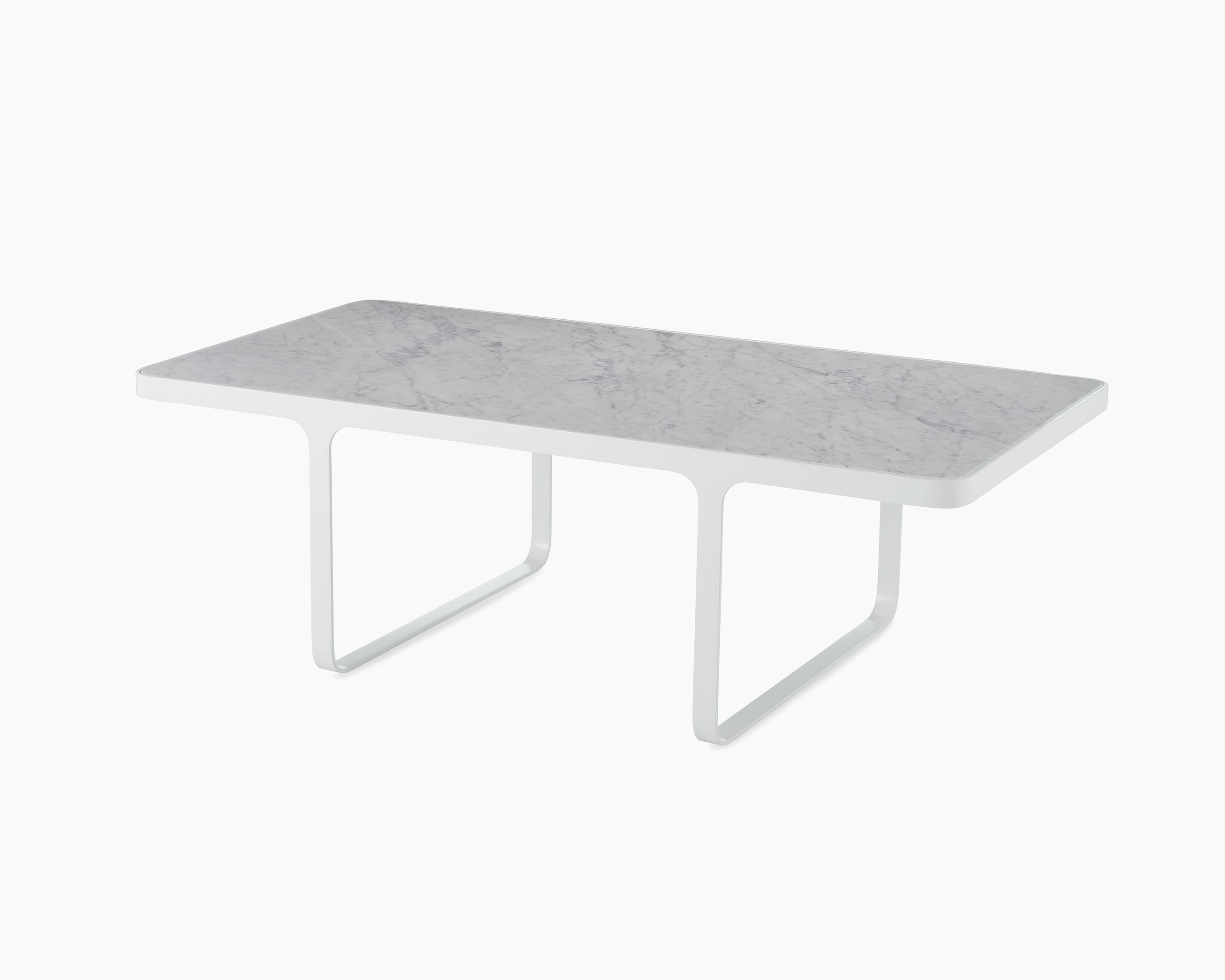 White sweep shot of white Trace Rectangular Coffee Table with marble top.