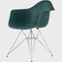 Front angle of evergreen plastic shell chair with wire base legs.
