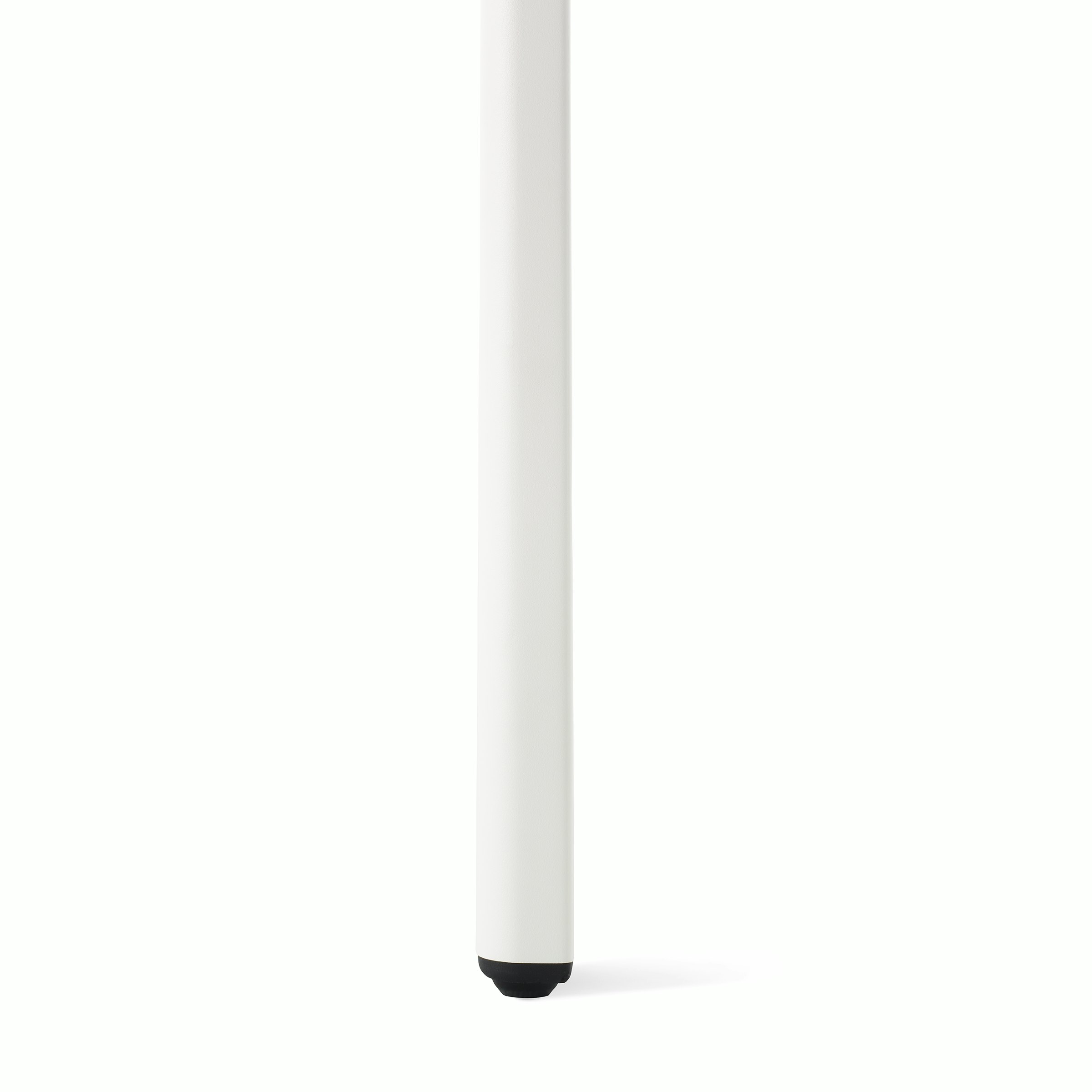 Up close angle of a white OE1 Table leg with black glide.