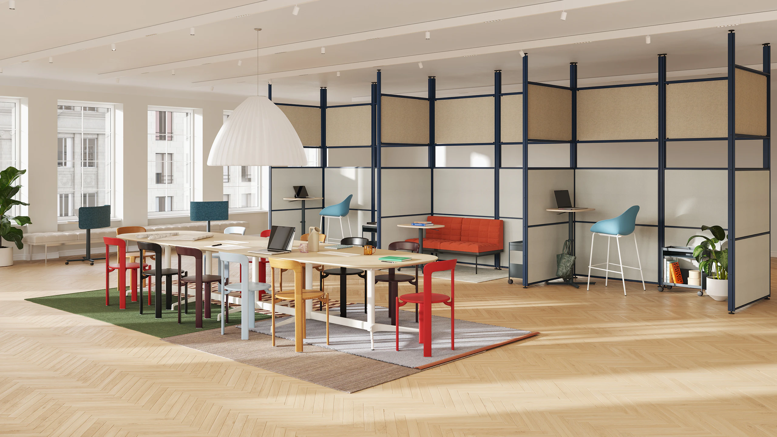 A selection of large Passport Work Tables are featured in an individual focus setting.