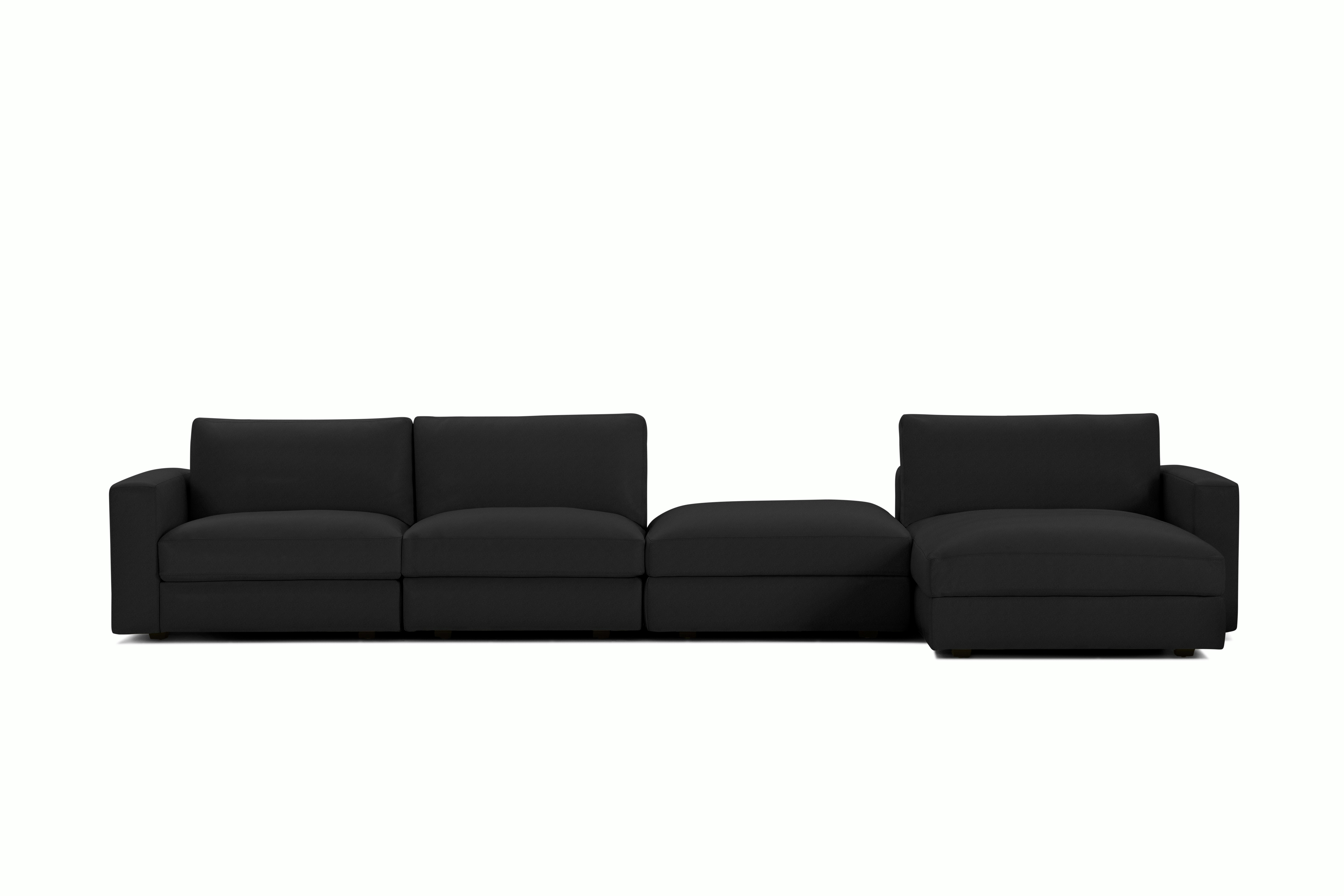 Reid Sectional - Sectional With Ottoman,  Right,  Prone Leather,  Obsidian,  1" Block"