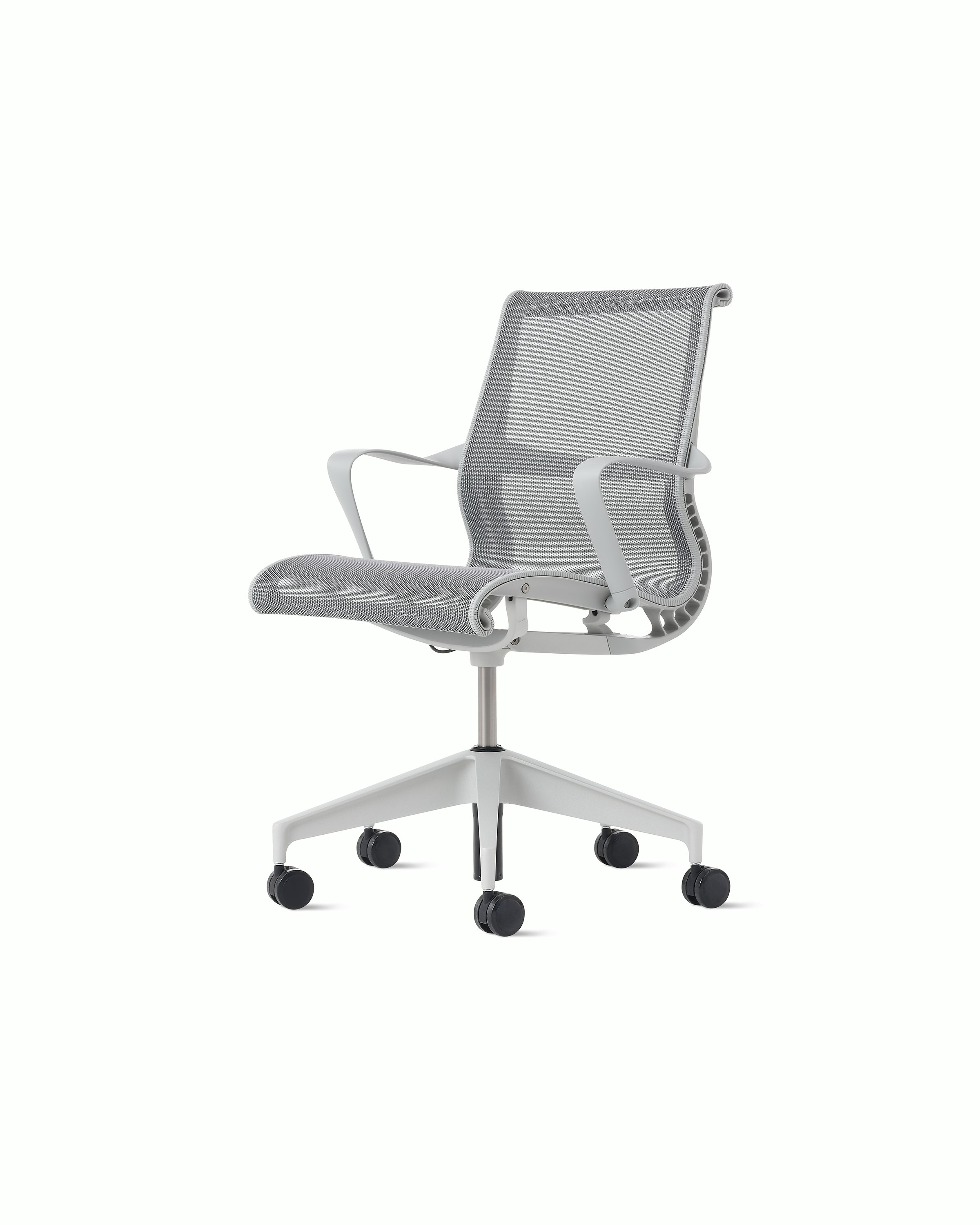 Front angle view of a Setu chair in light grey.