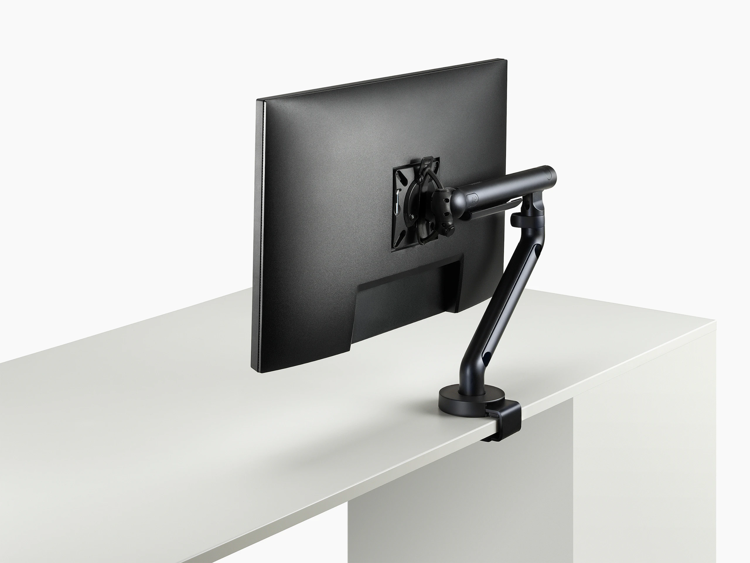 Flo monitor arm in black viewed at an angle.