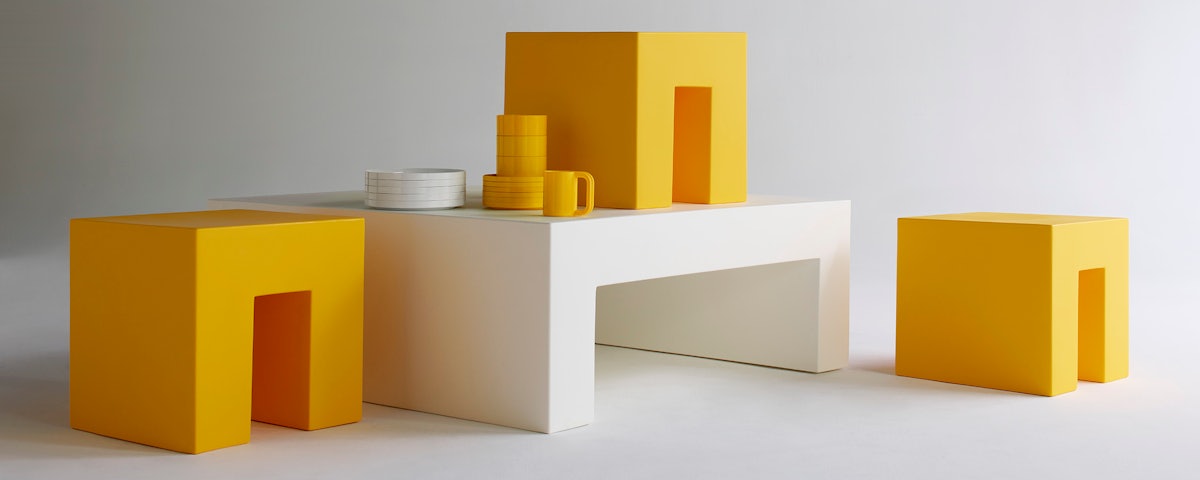 Studio image of a Vignelli Coffee Table with Vignelli Cubes