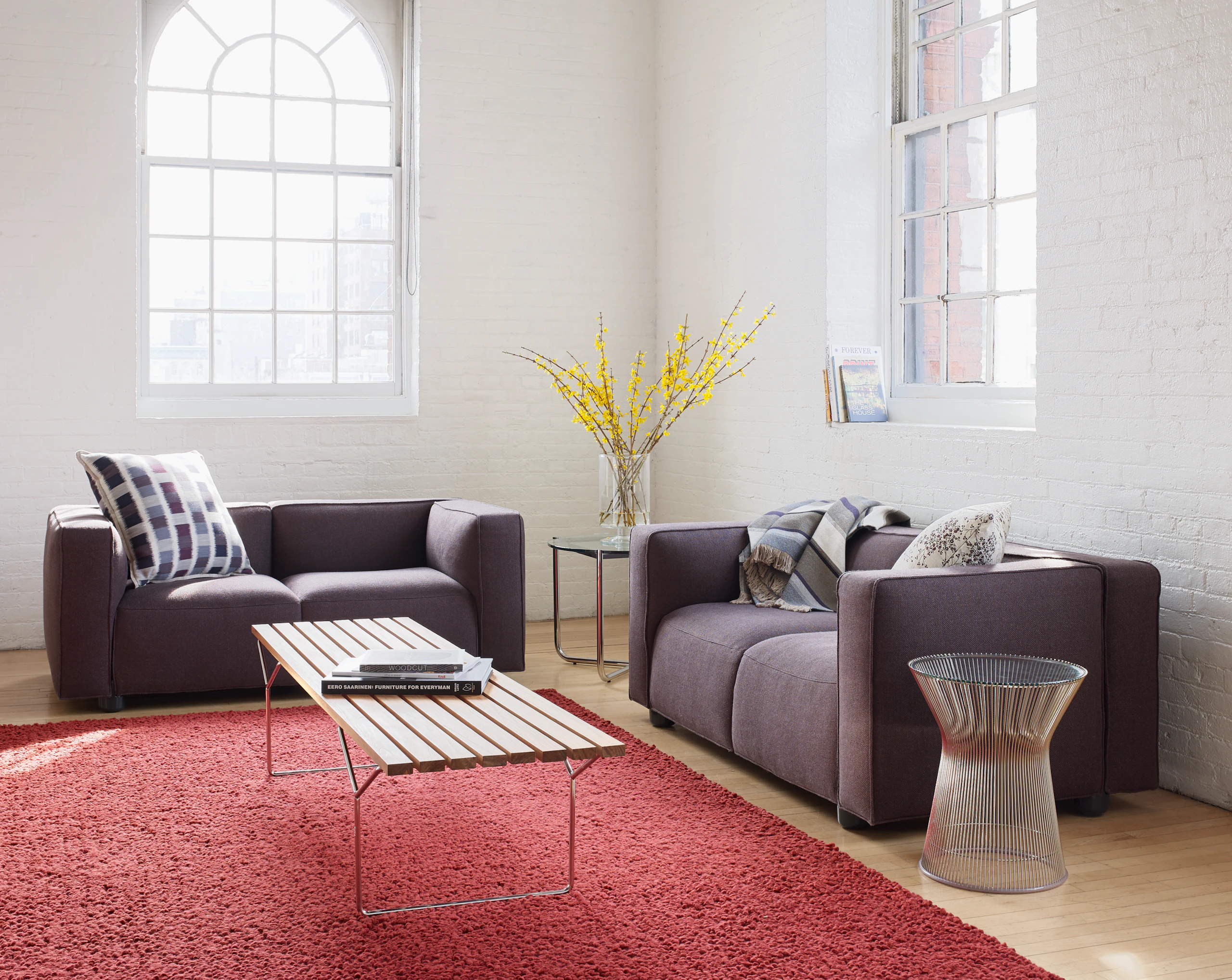 Platner Side Table, Barber Osgerby Sofa, Bertoia Bench, MR Table