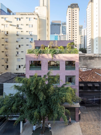 An exterior aerial view of the Itu House by RADDAR in Brazil
