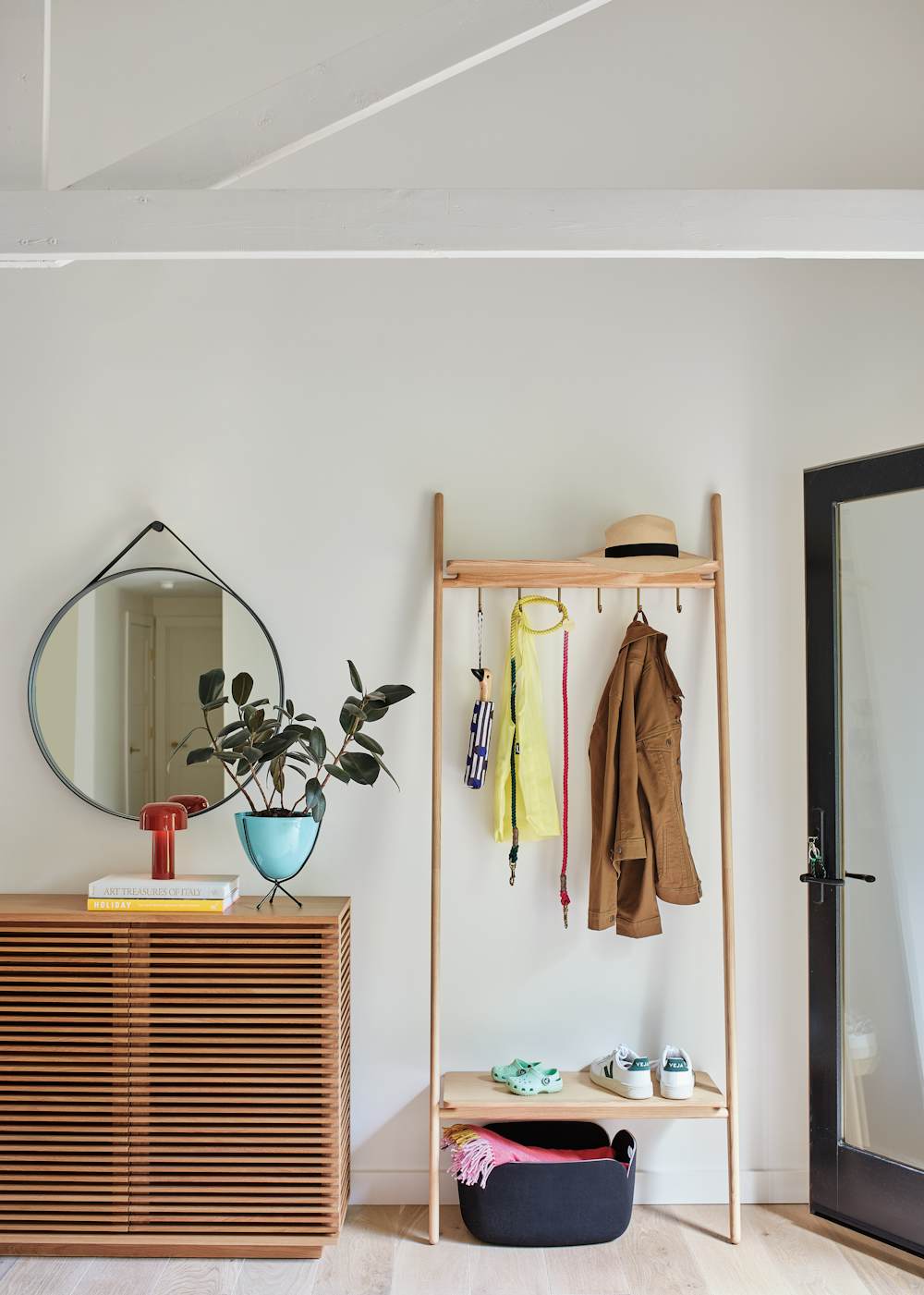 Folk Ladder Coatrack in a home entryway