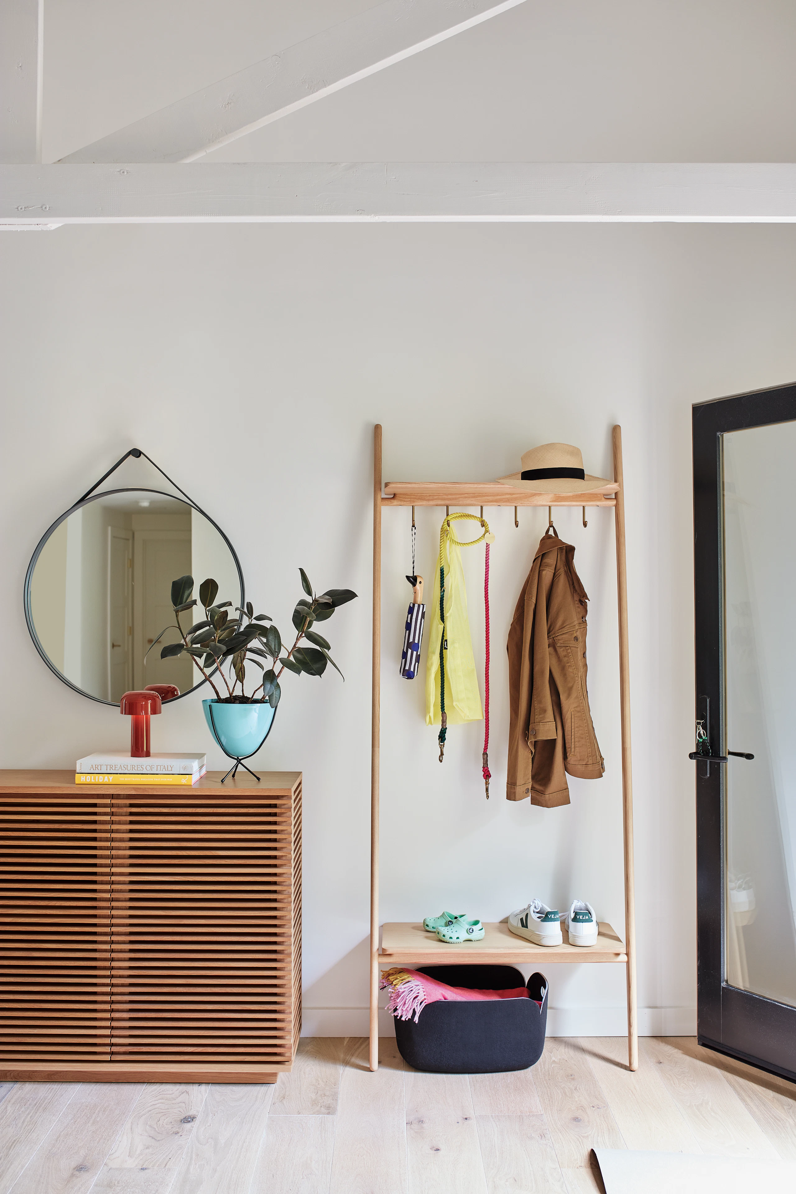 Folk Ladder Coatrack entryway shot