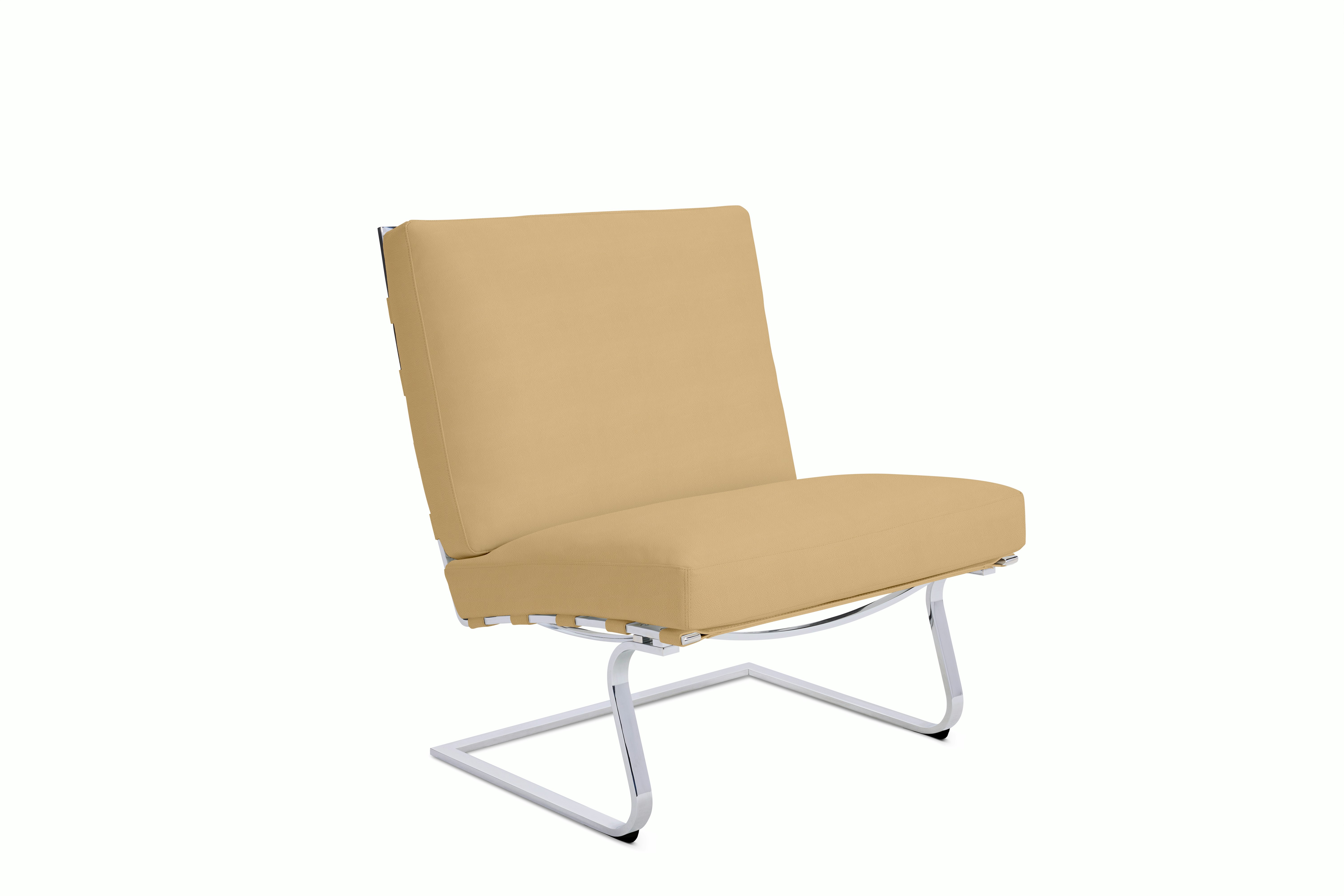 Tugendhat Chair in Volo Leather,  Vanilla with belting in Volo Leather,  Vanilla and chrome frame
