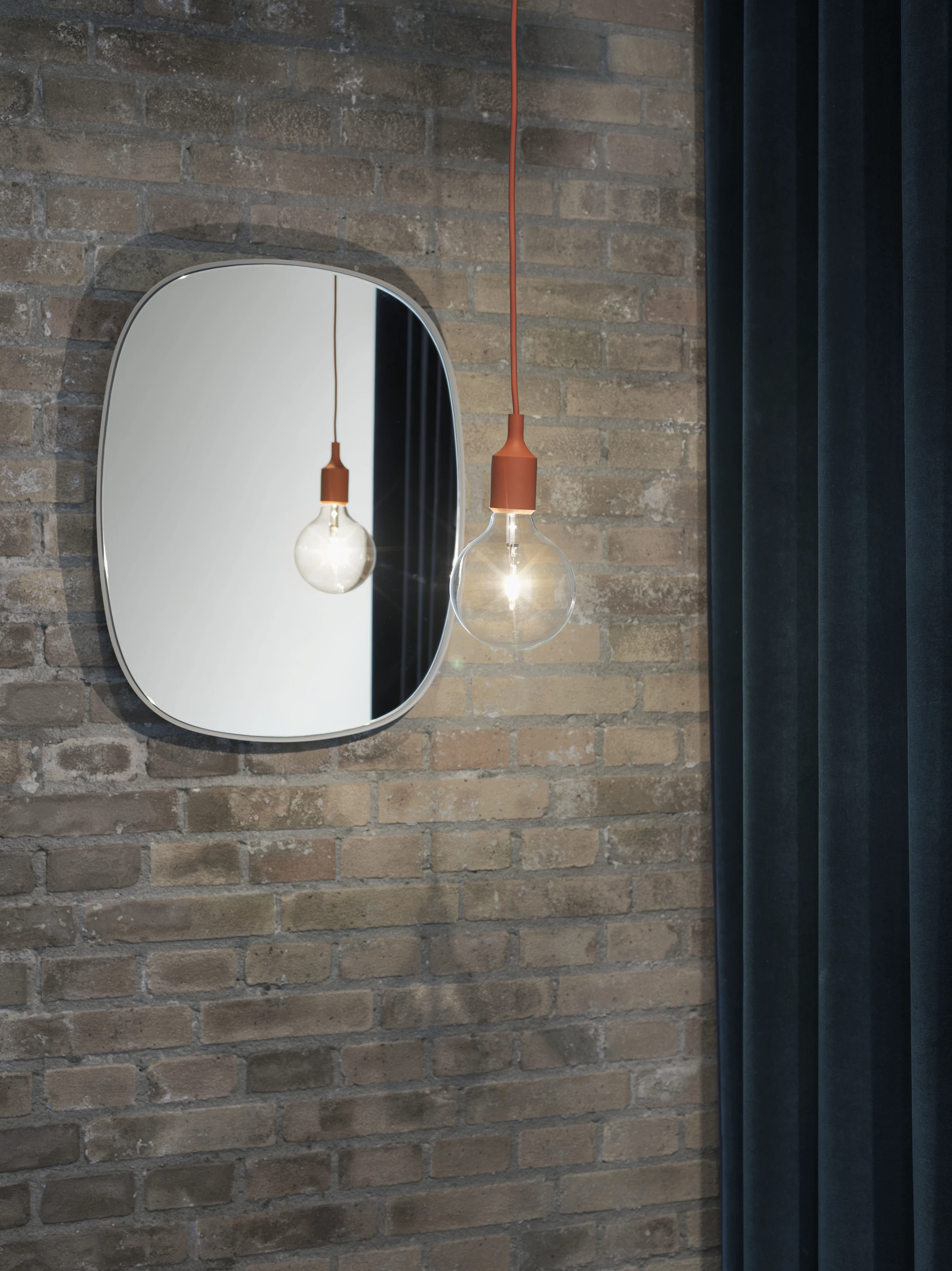 E27 Pendant Lamp - Clay Brown. Framed Mirror - Grey/Grey.