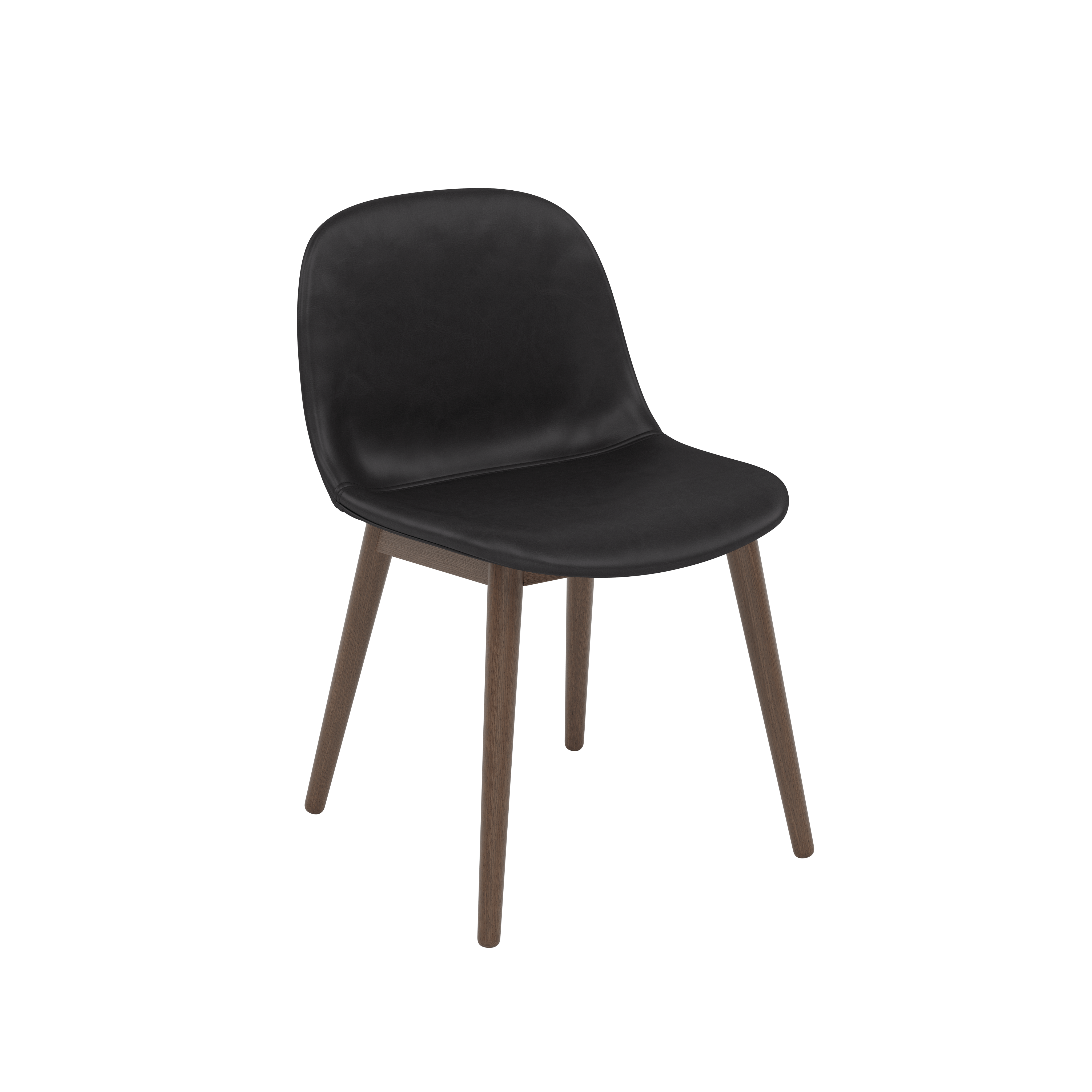 Fiber Dining Chair - Side Chair,  Refine Leather,  Black,  Dark Stained Oak