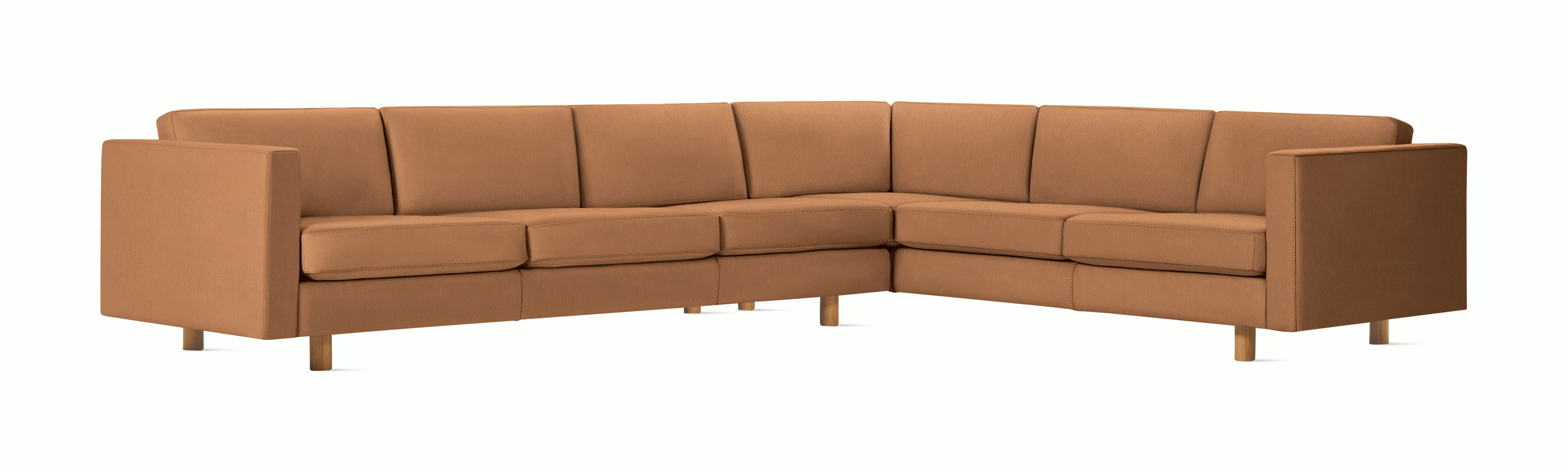 Lispenard Sectional in light brown leather with 4" legs.