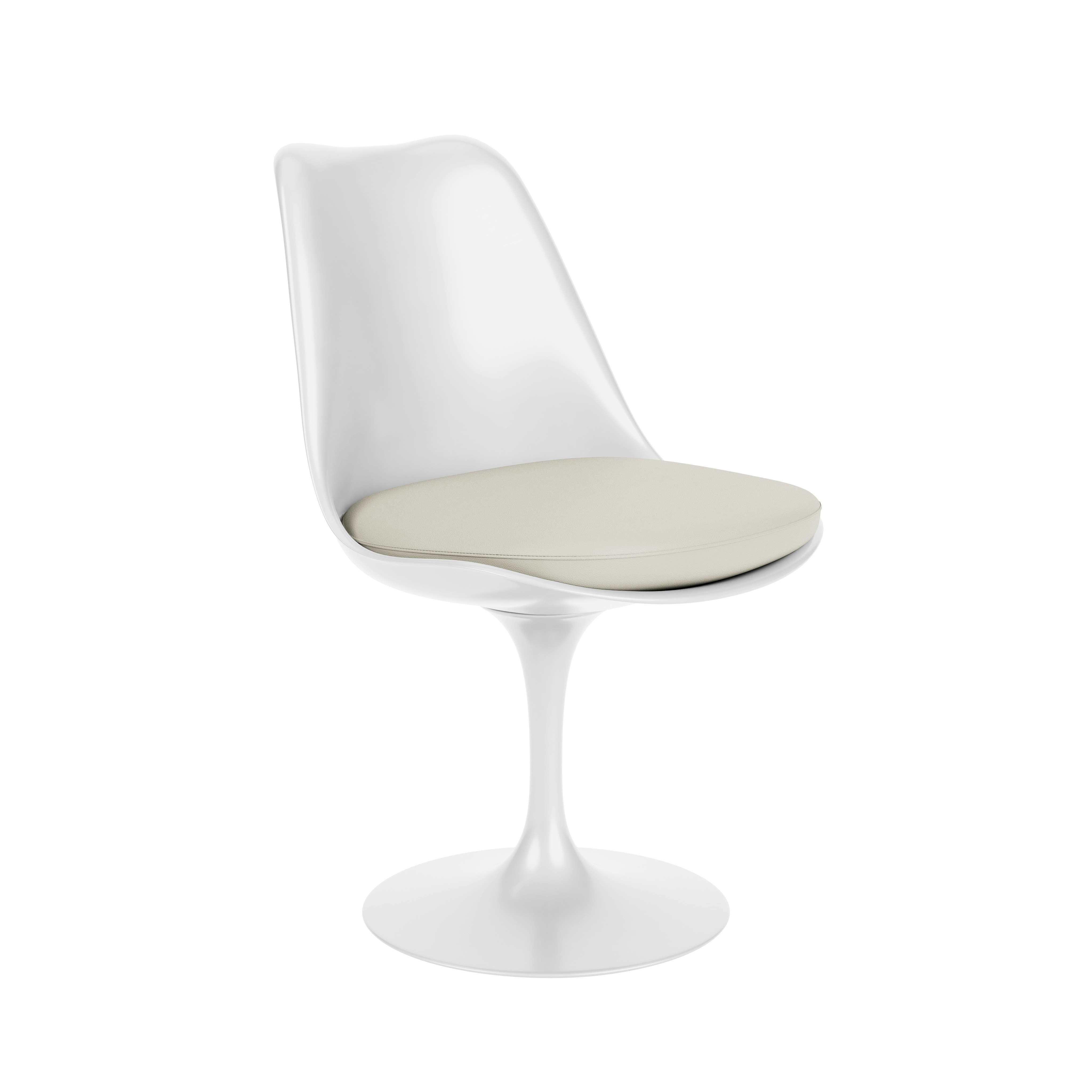 Saarinen Tulip Side Chair - Side Chair, Seat Cushion, Fixed, Acqua Leather, Puget Sound, White