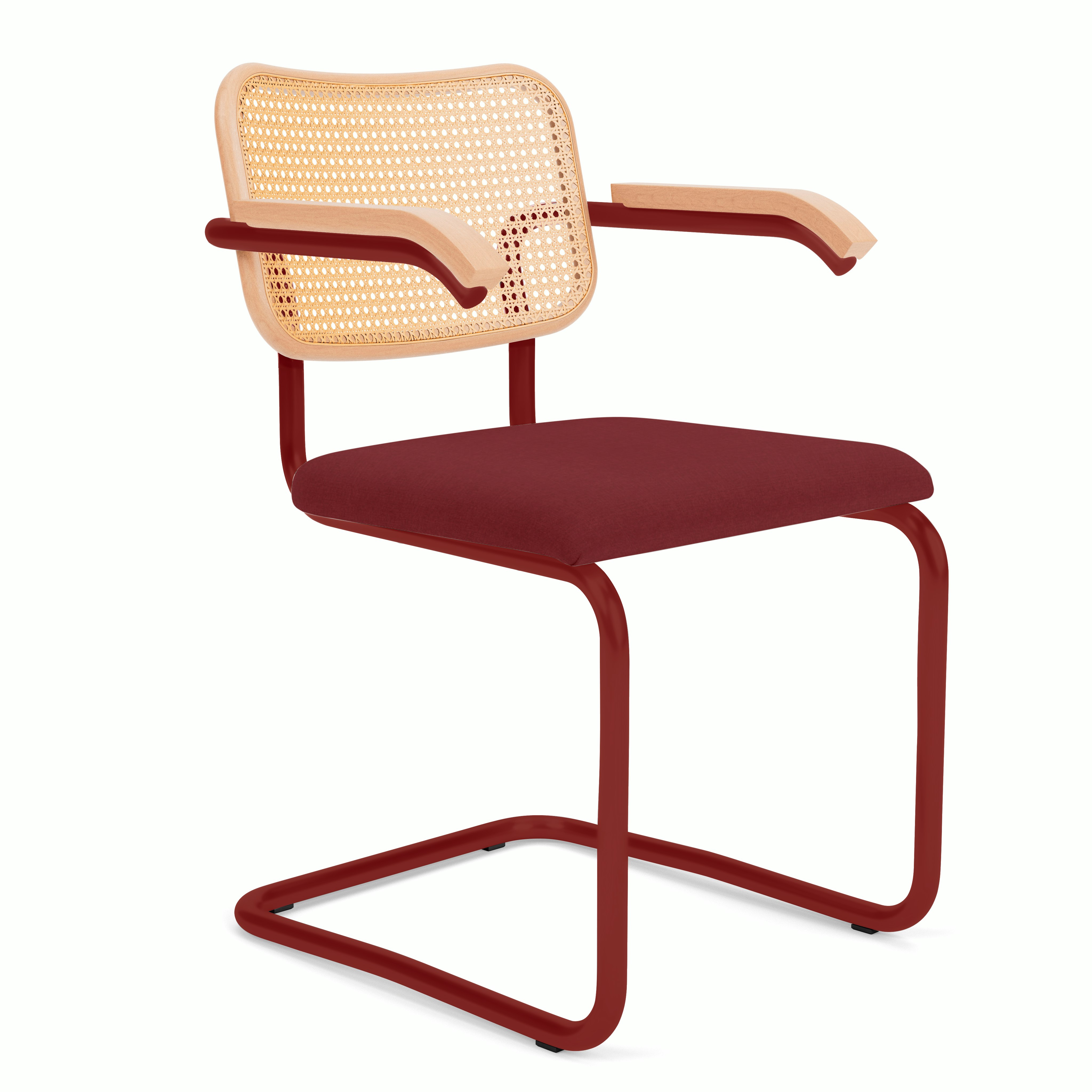 Cesca Upholstered Chair - Natural Beech,  Armchair,  Seat Pad,  topos,  sangria,  red frame