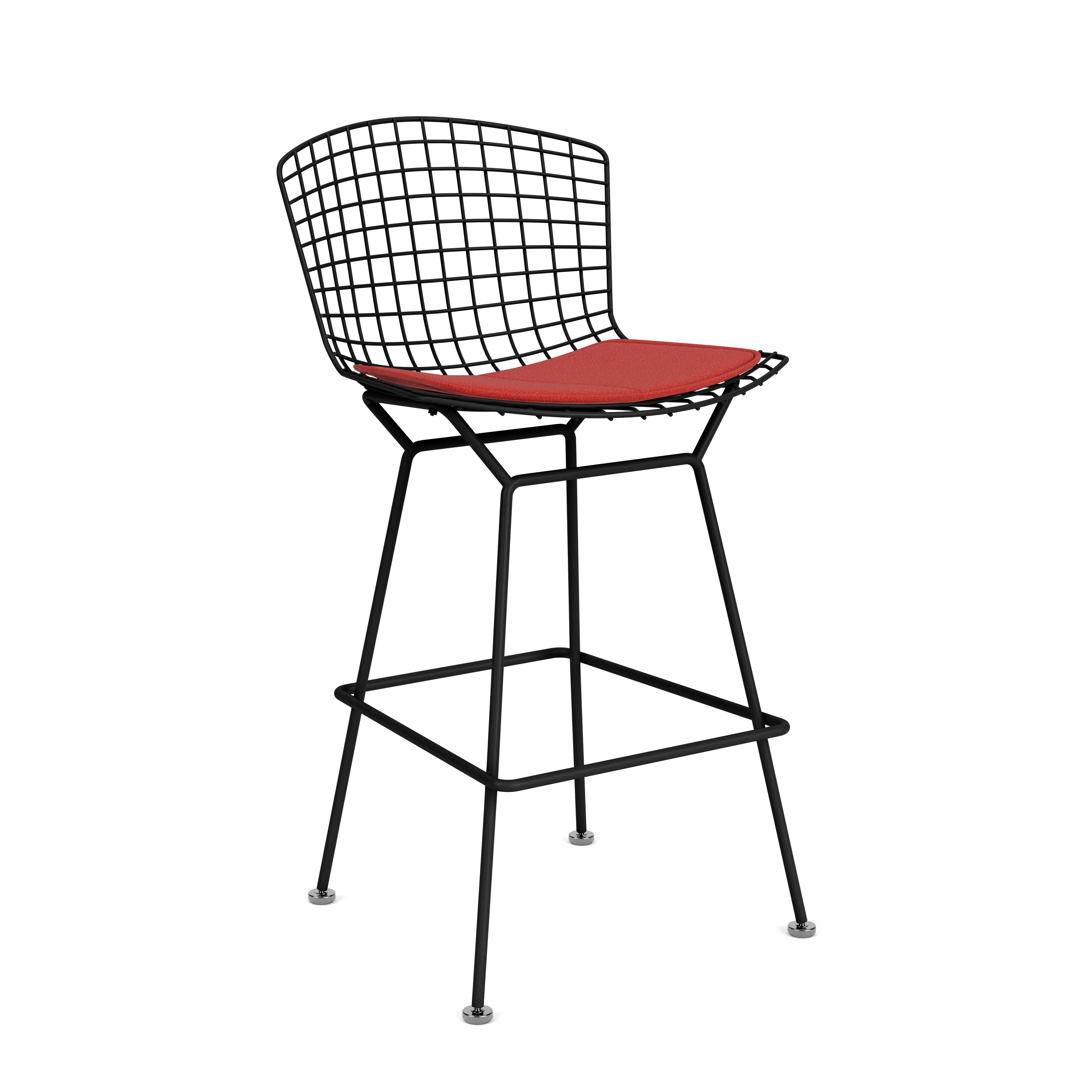 Bertoia Stool - Counter Height, With Seat Pad, Black, Classic Boucle, Fiery