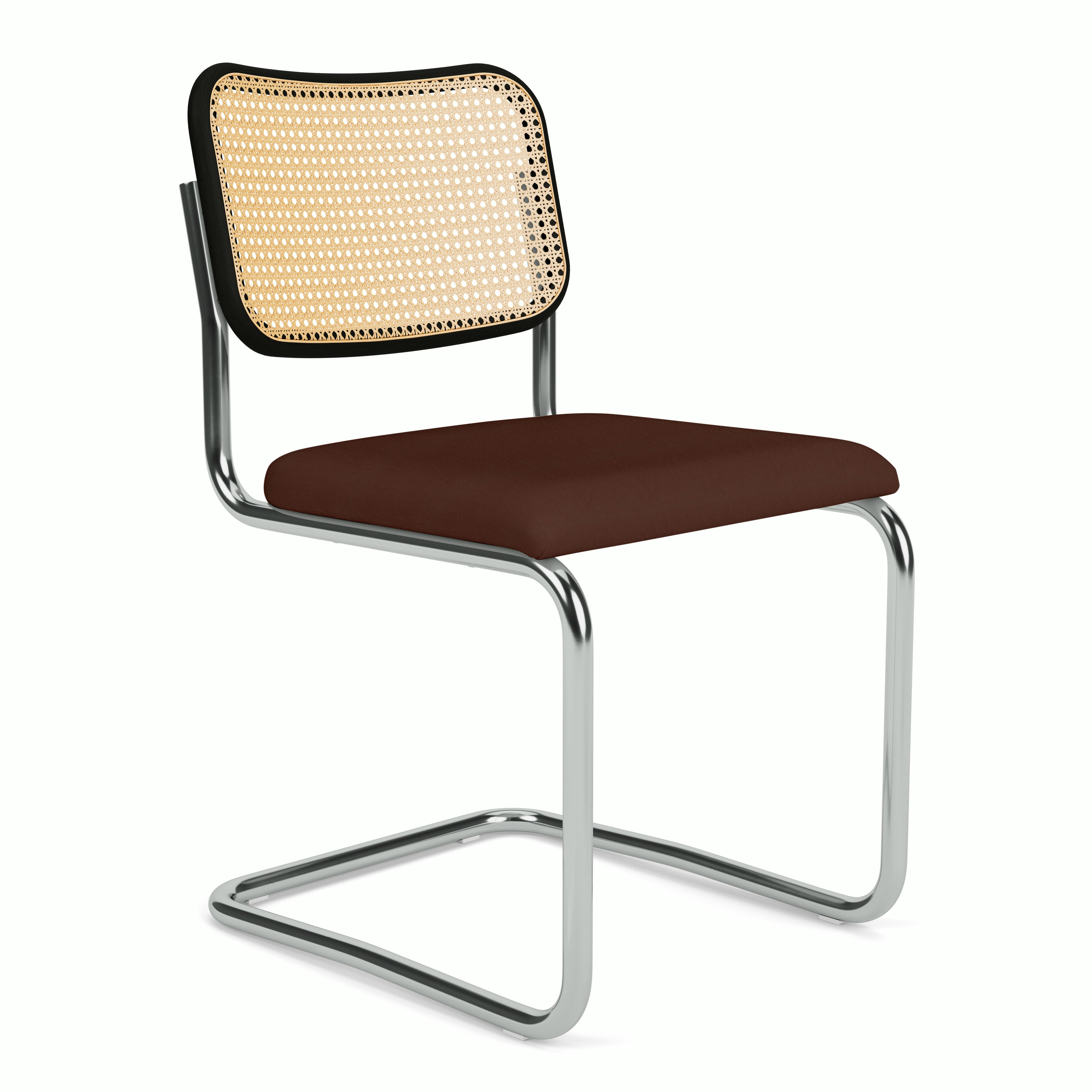 Cesca Side Chair - Caned with Ebonized Beech Back,  Upholstered Seat,  Volo Leather,  Rust