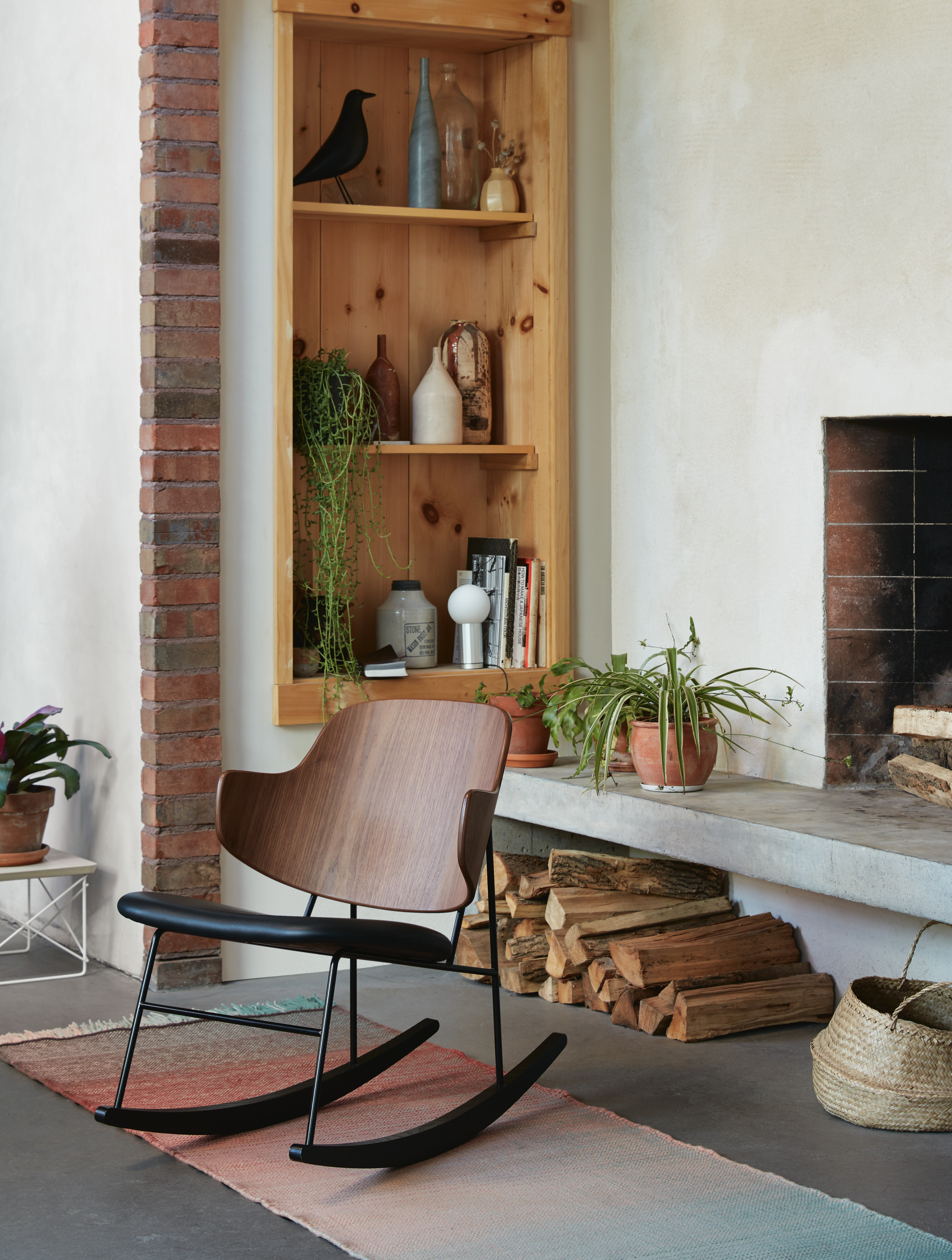 Penguin Rocker in front of fireplace