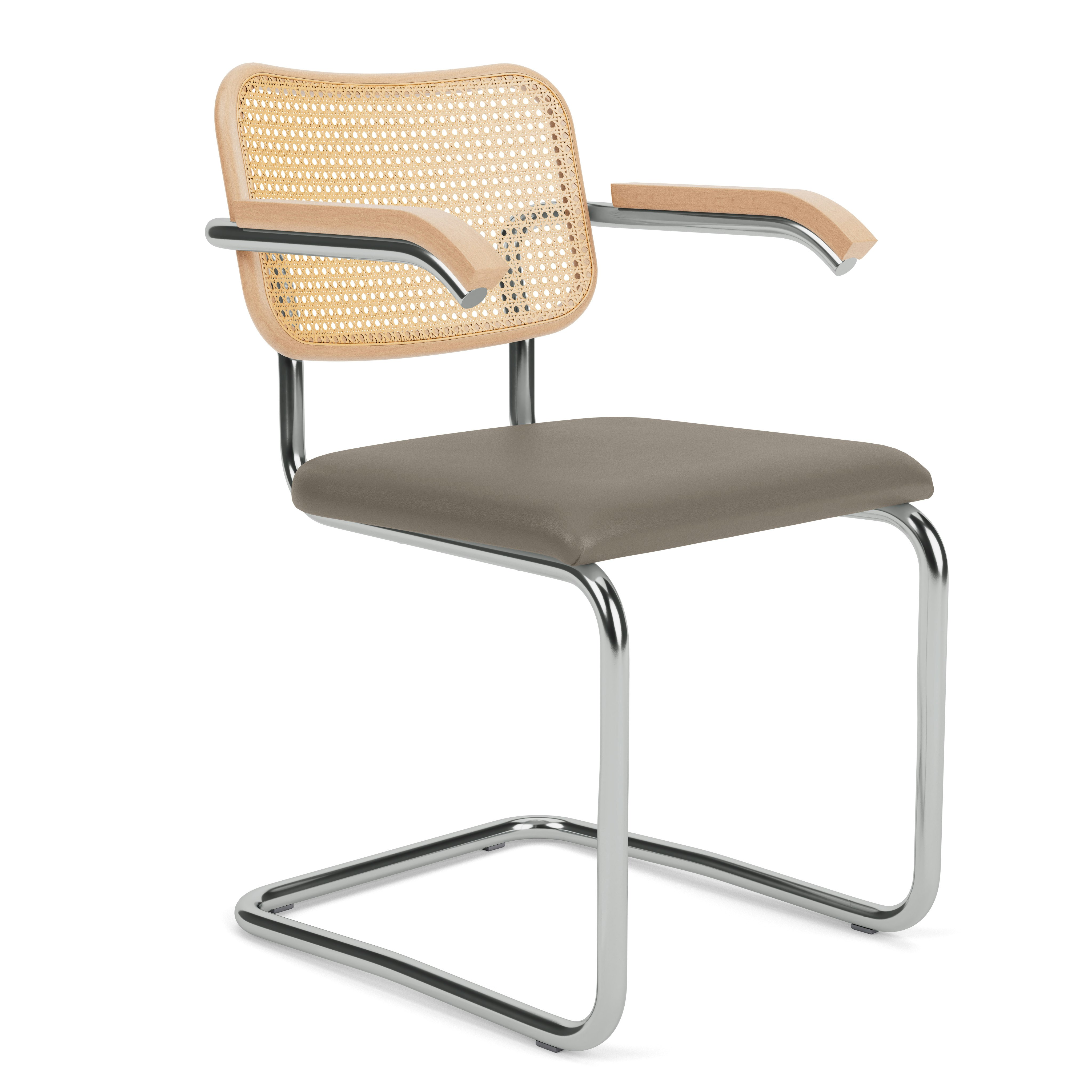 Cesca Armchair, Caned \ Natural Beach Back, Upholstered Seat, Acqua Leather, Aquitania