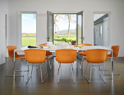 Bertoia Leather Covered Side Chair, Florence Knoll Dining Table Bertoia Leather Covered Side Chair Florence Knoll Dining Table
