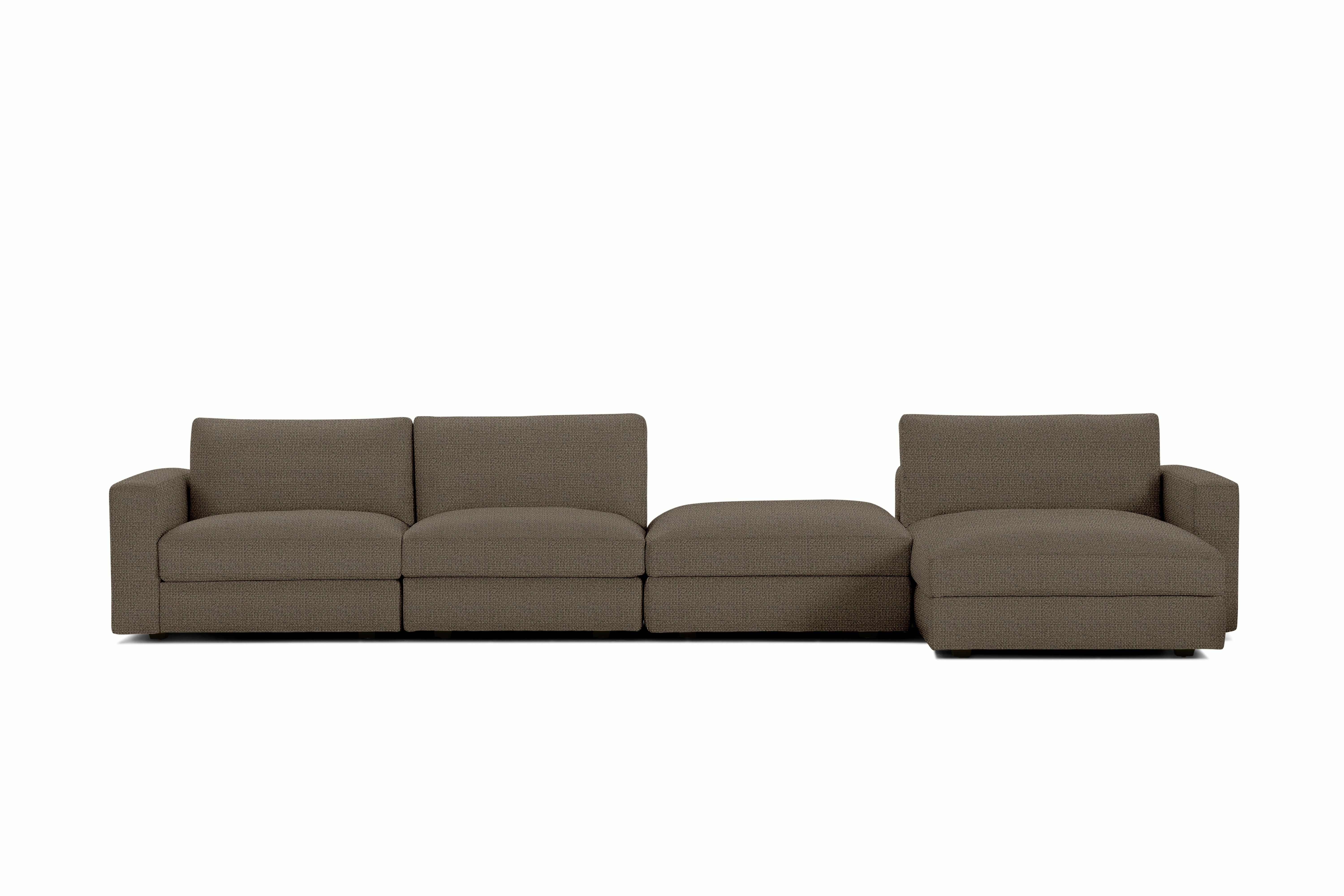 Reid Sectional - Sectional With Ottoman,  Right,  Pebble Weave,  Bark,  1" Block"