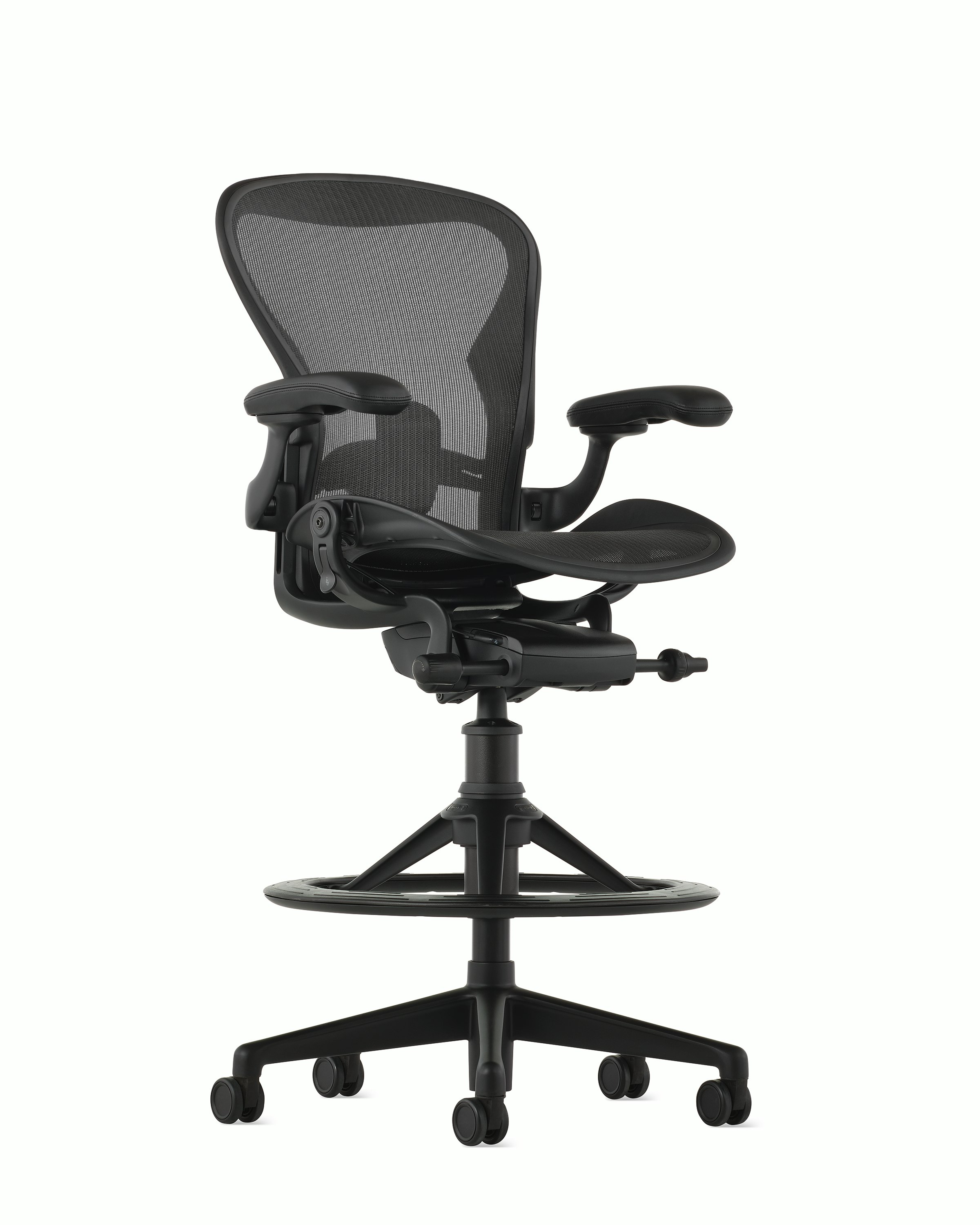 Aeron Stool in Onyx with Adjustable Lumbar, Tilt Limiter, Seat Angle and stationary arms