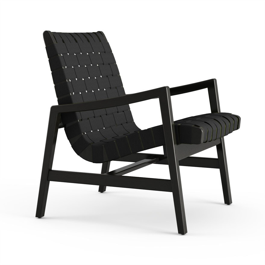 Risom Lounge Chair - Arm, Charcoal Sunbrella, Ebonized Maple