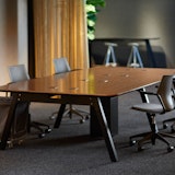 Rockwell Unscripted rockwell unscripted sawhorse table multigeneration by knoll light task soft storage bins immersive planning formway design neocon 2017 ebonized oak leg