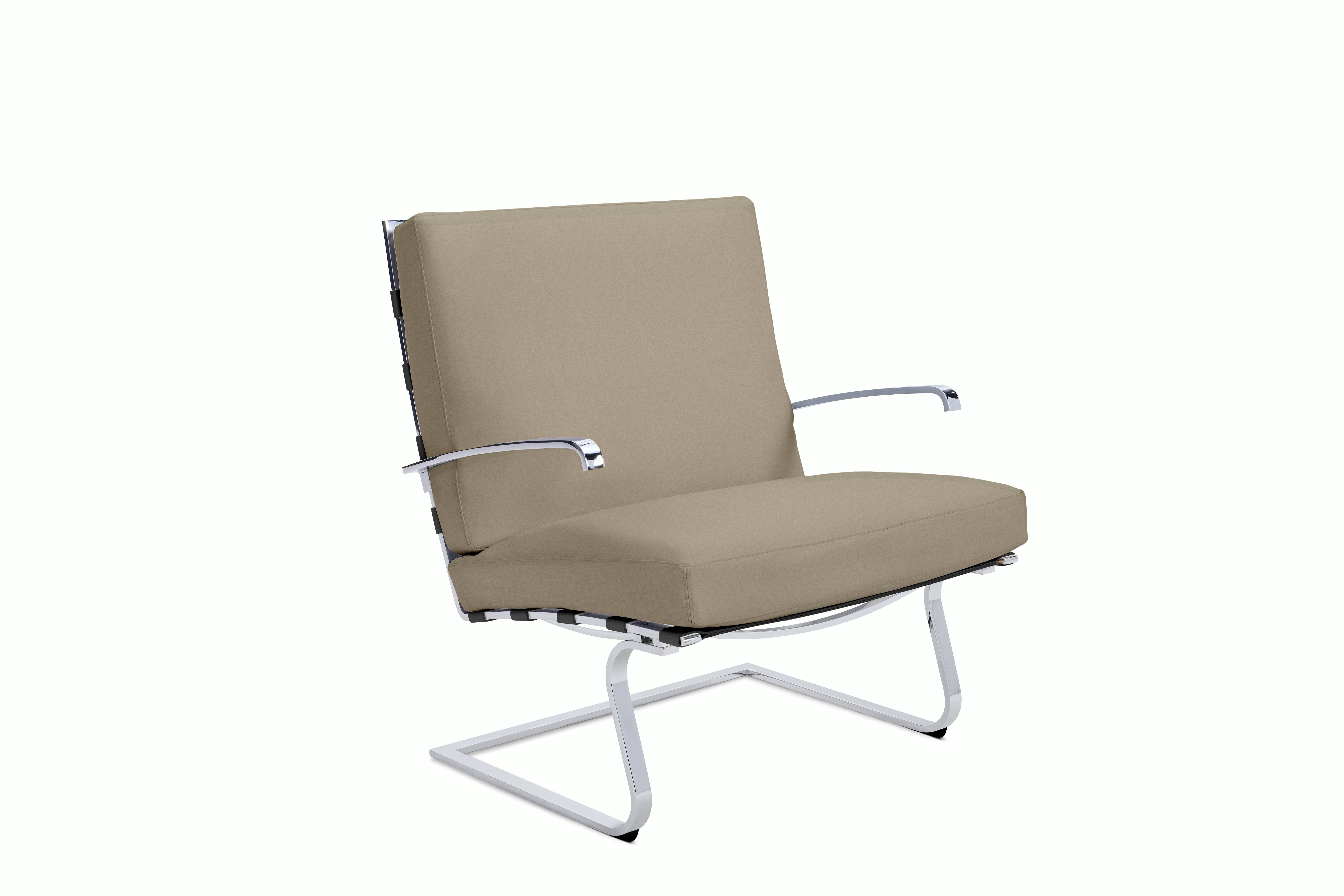Tugendhat Chair in Oh La La,  Taupe with belting in Belting Leather,  Black and chrome frame