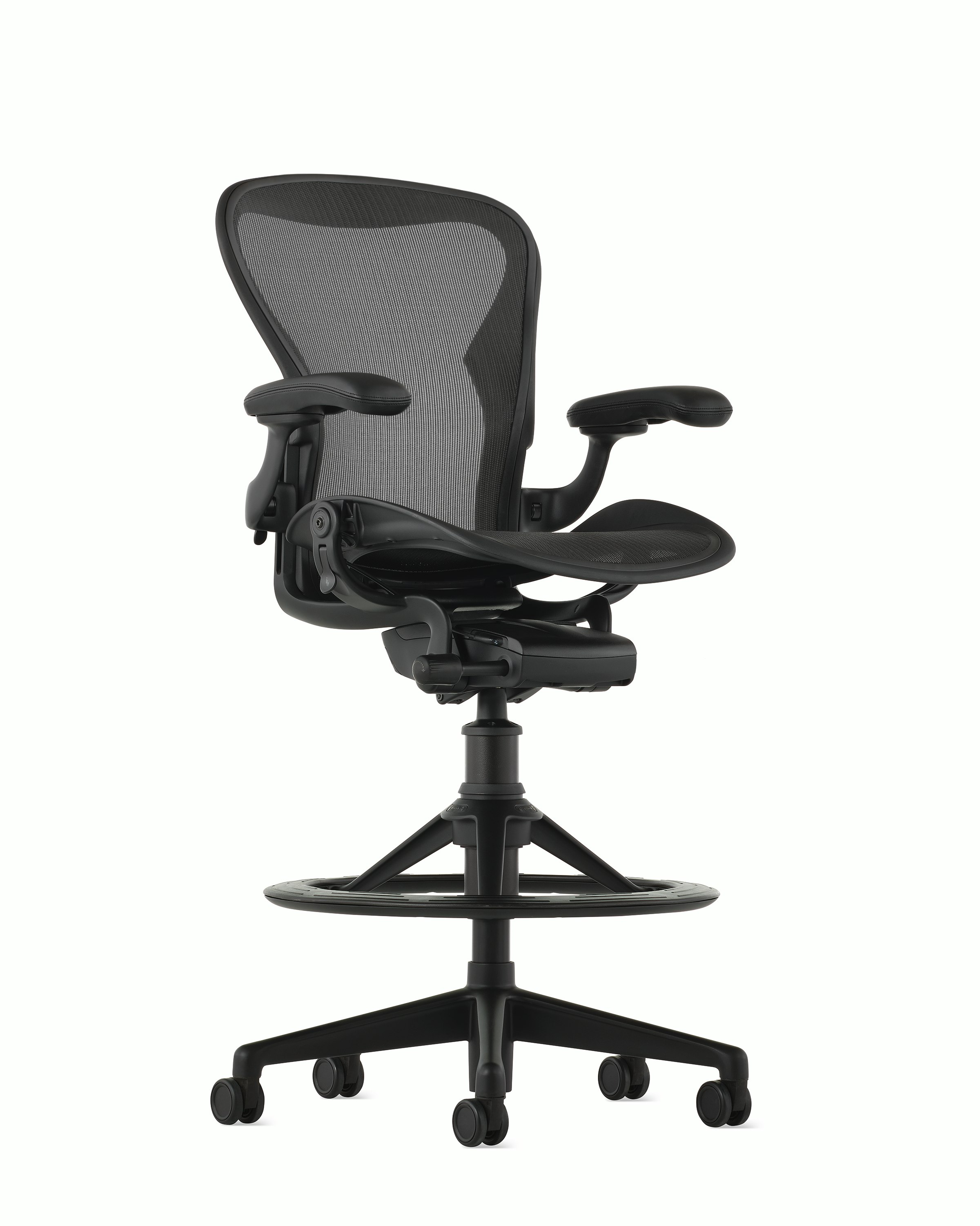Aeron Stool in Onyx with Zonal Support, Standard Tilt and adjustable arms