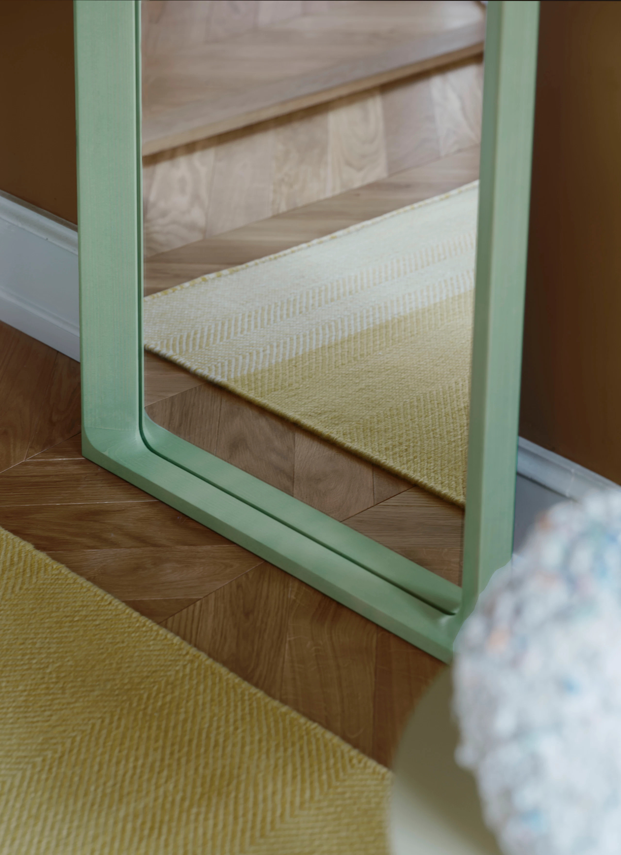 Arced Mirror 170 X 61 cm in Light Green - Varjo Rug in Yellow