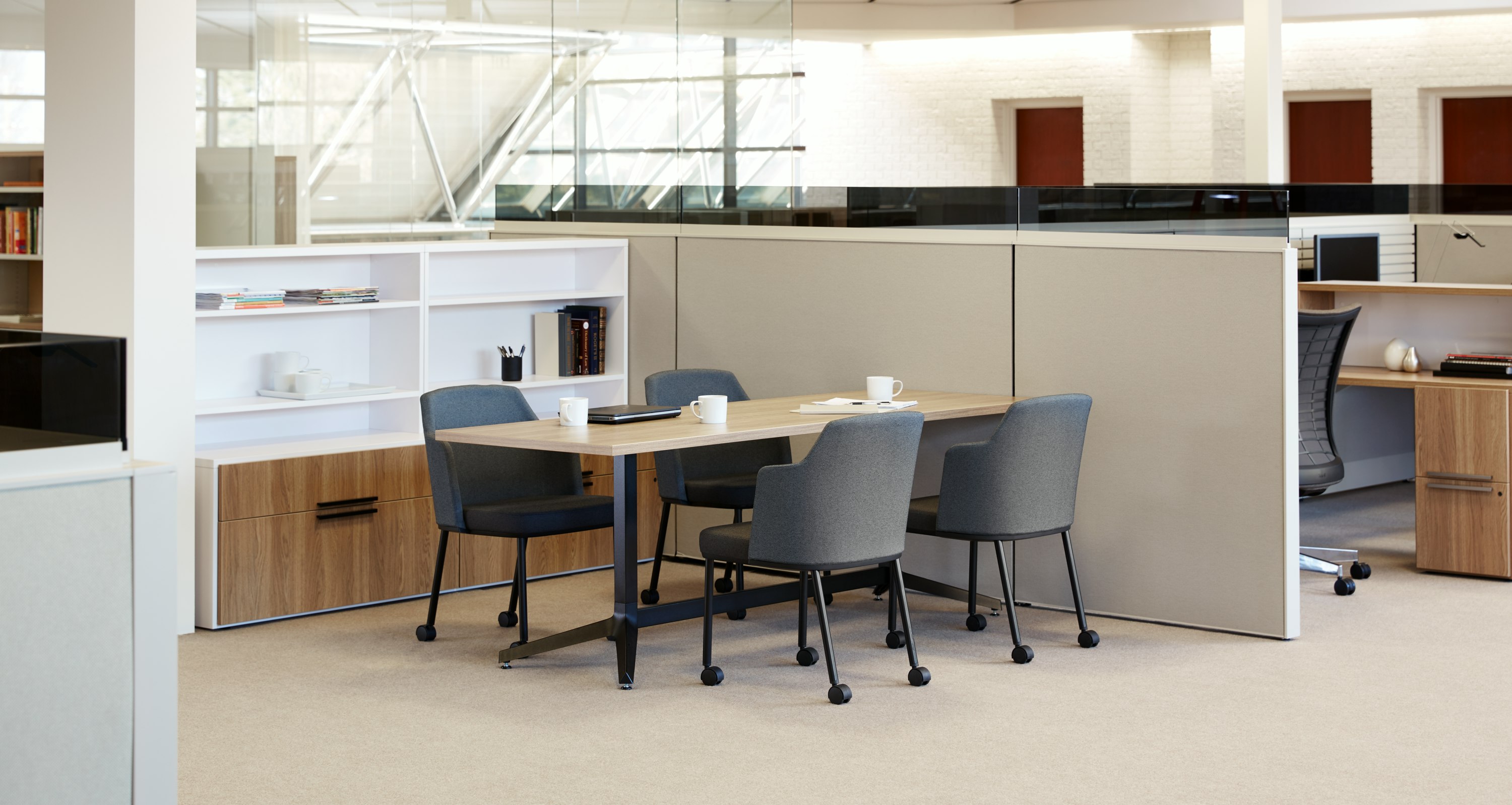 Remix Side Chair, Dividends Skyline Table, Anchor Storage