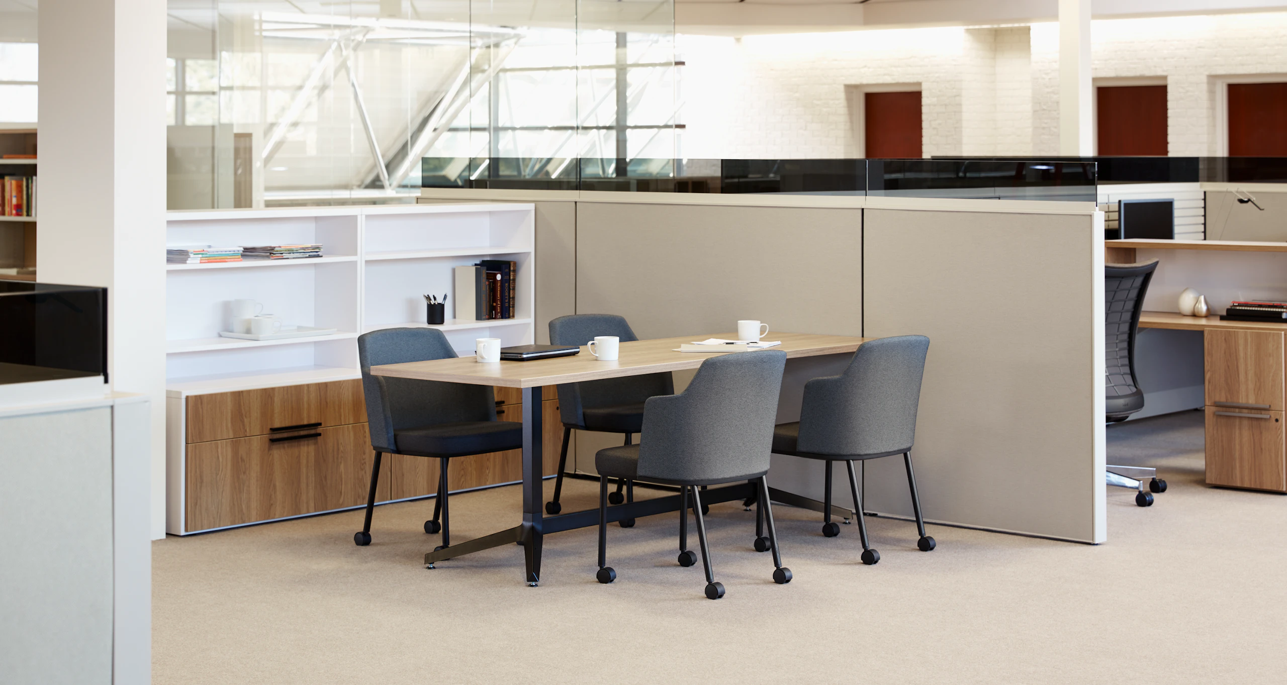 Remix Side Chair, Dividends Skyline Table, Anchor Storage