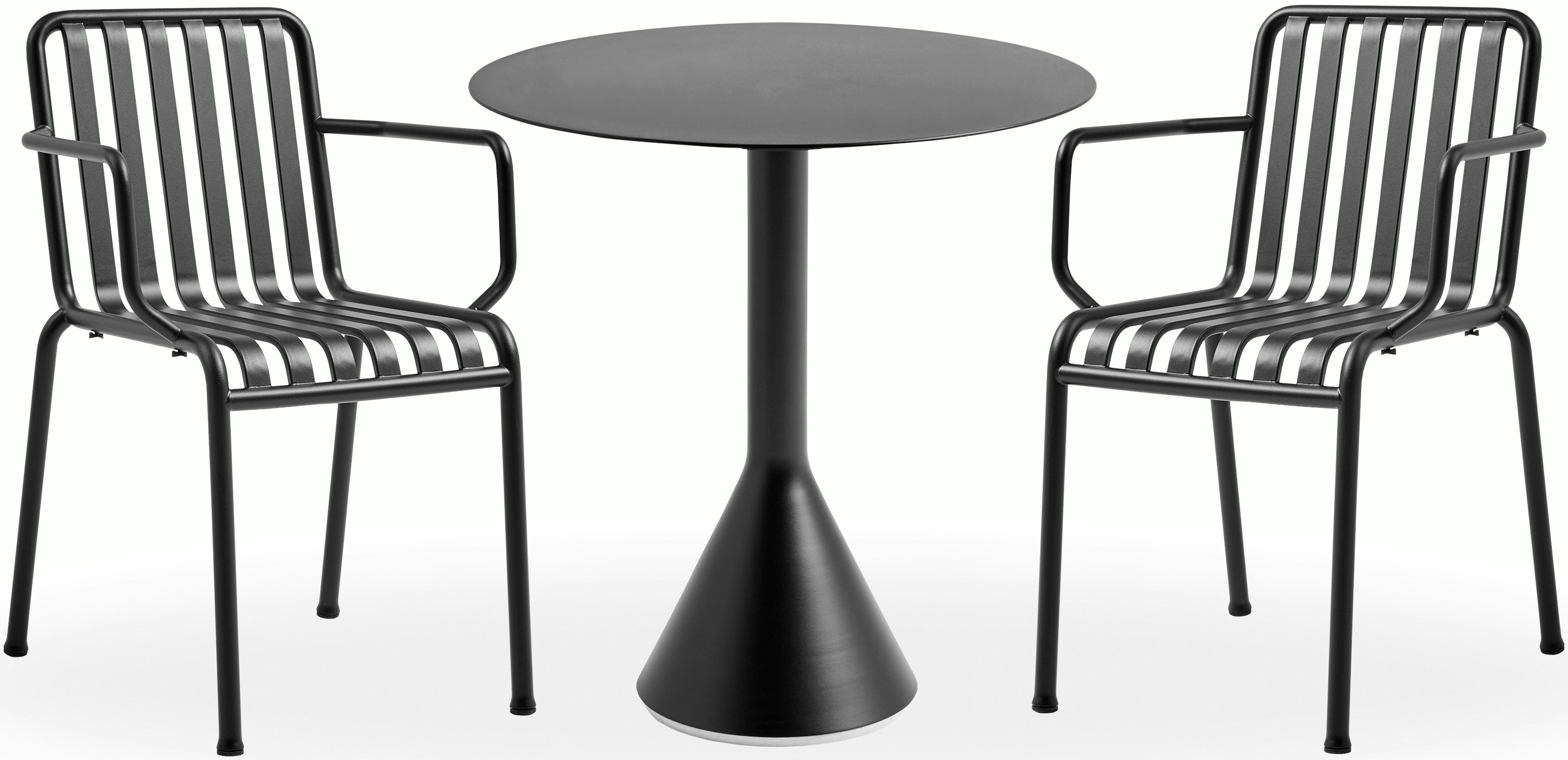Palissade Cafe Set - Cone Table Round and 2 Armchairs