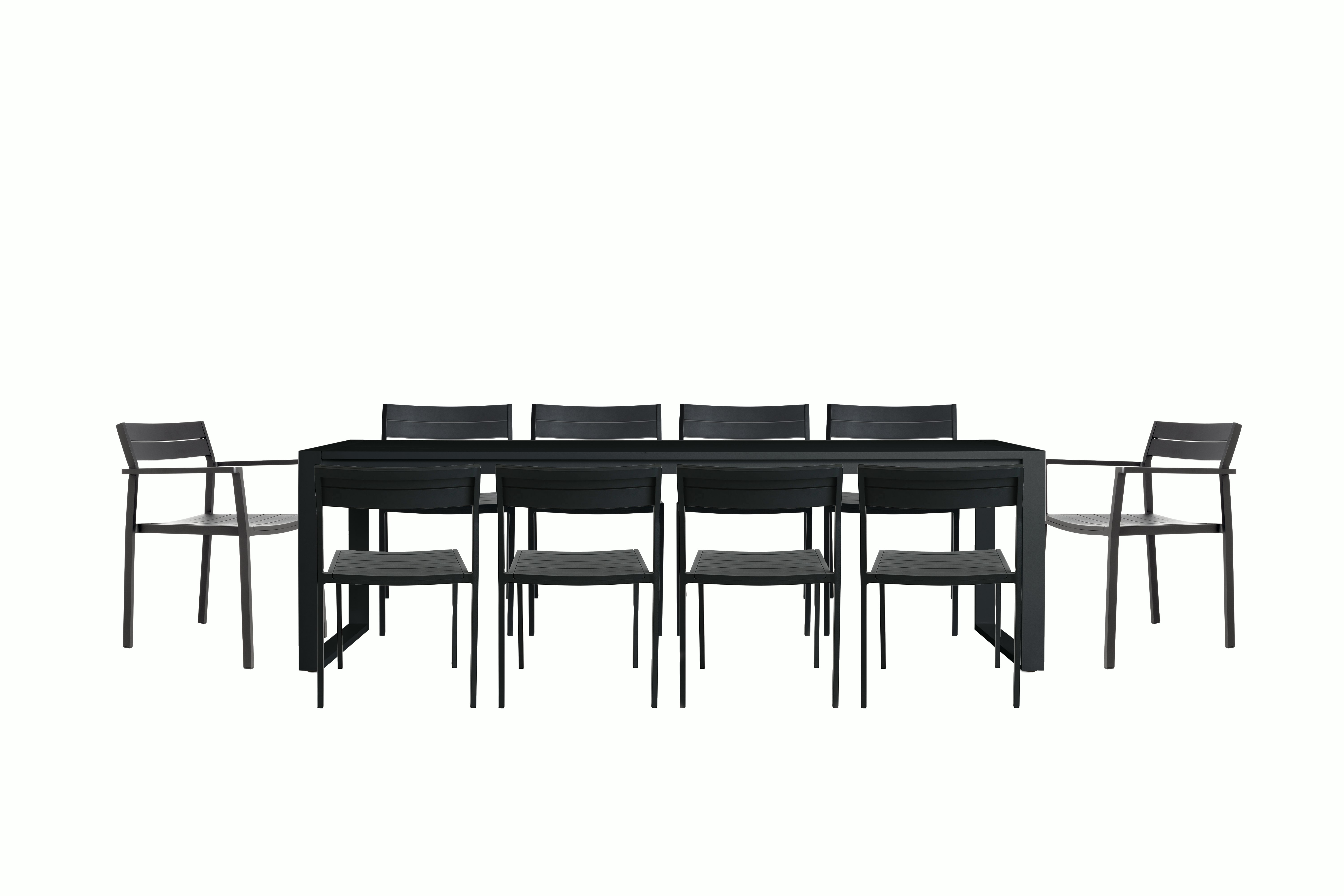 Eos Communal Table Set - 2 Armchairs & 8 Side Chairs,  Black