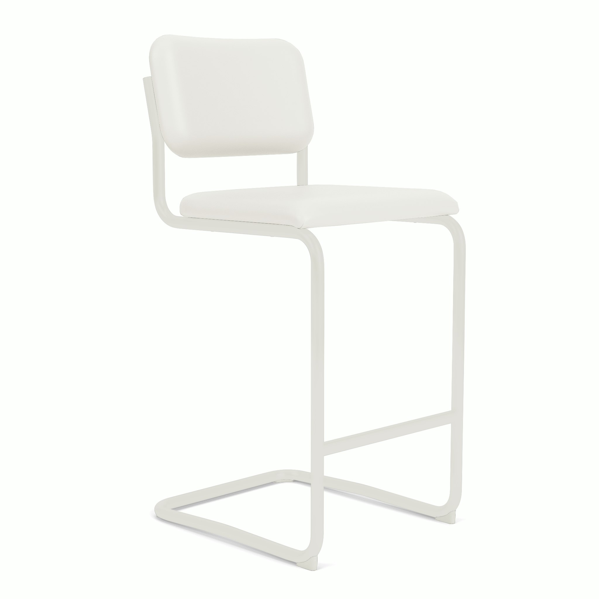 Cesca Upholstered Stool - Bar Height ,  Fully upholstered,   Acqua Leather,  bering sea,  white frame