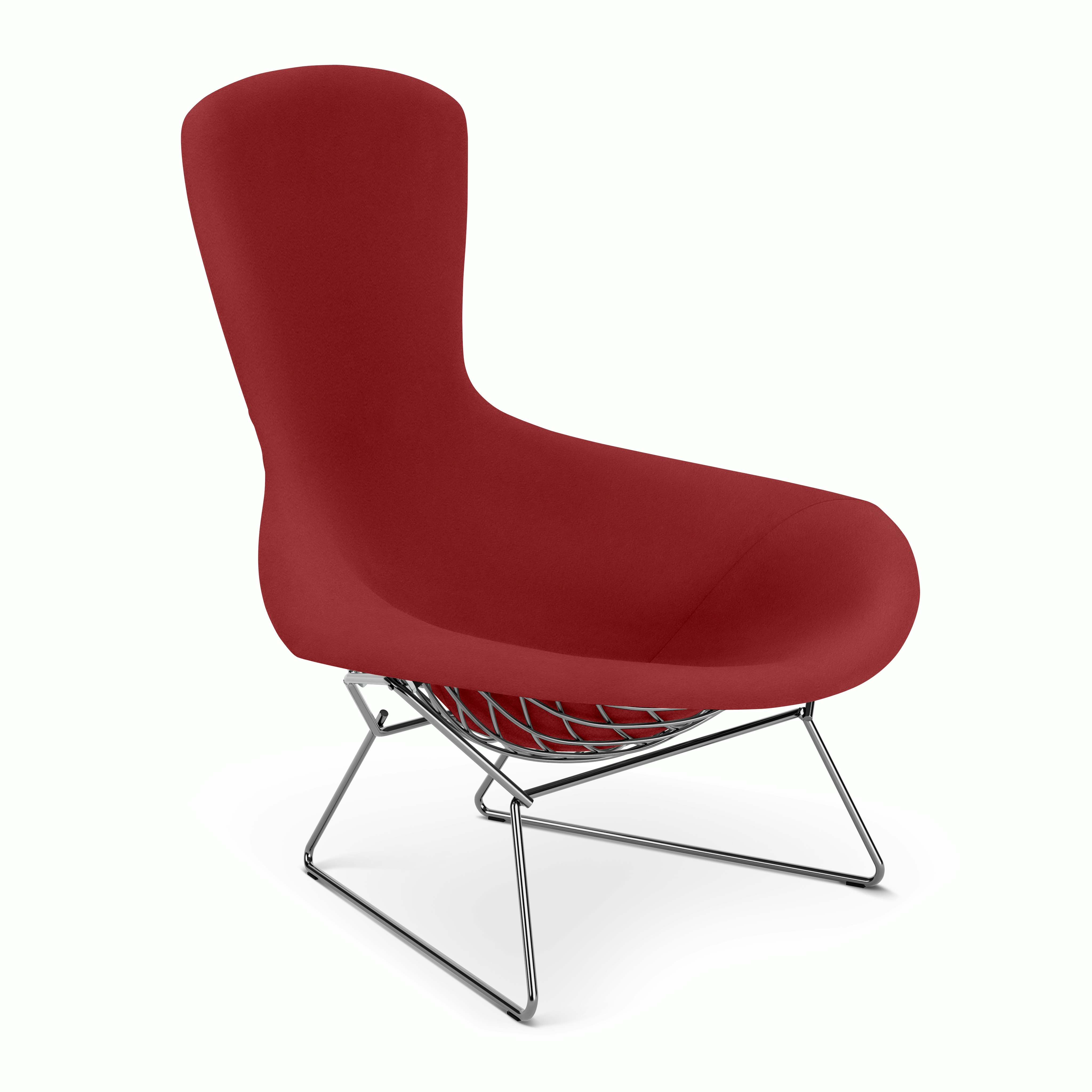 Bertoia Bird Lounge Chair,  Polished Chrome,  Full Cover,  Ultrasuede,  Tomato
