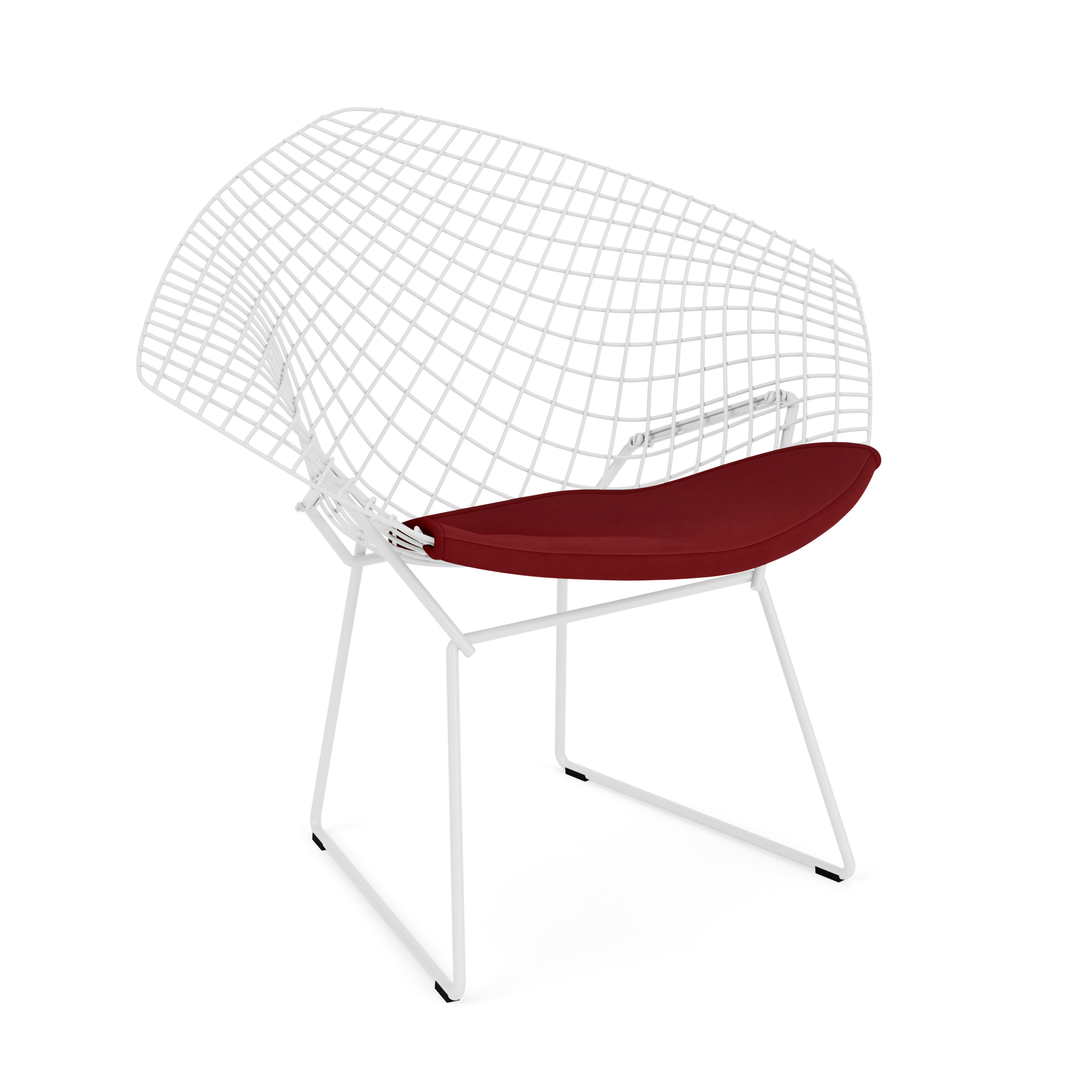 Bertoia Diamond Chair,  White,  Seat Pad,  Ultrasuede,  Tomato