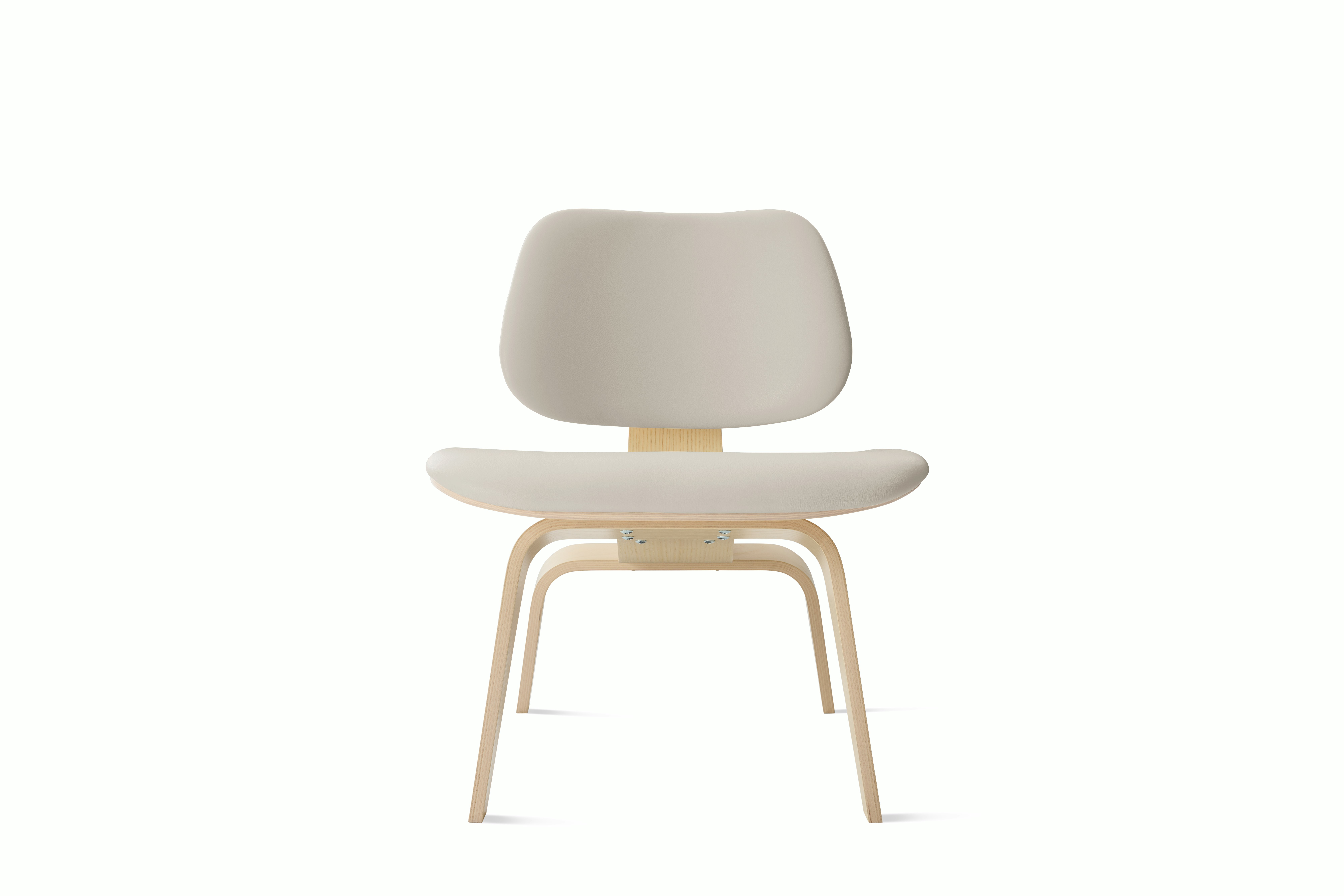 Eames Molded Plywood Lounge Chair Wood Base (LCW) - Upholstered,  White Ash,  Prone Leather,  Lotus