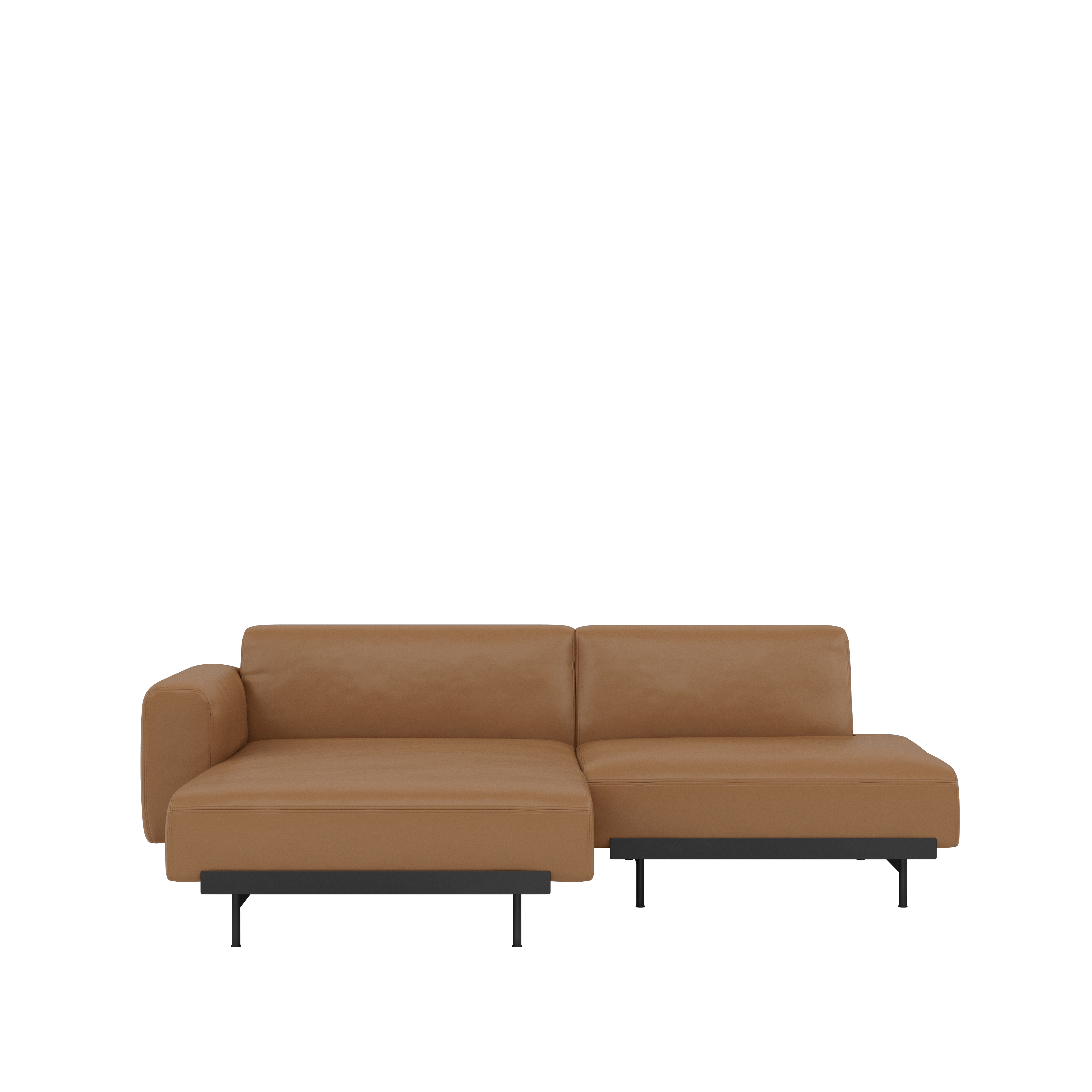 In Situ Sectional - One Arm Chaise,  Left,  2 Seater,  Refine Leather,  Cognac,  Black