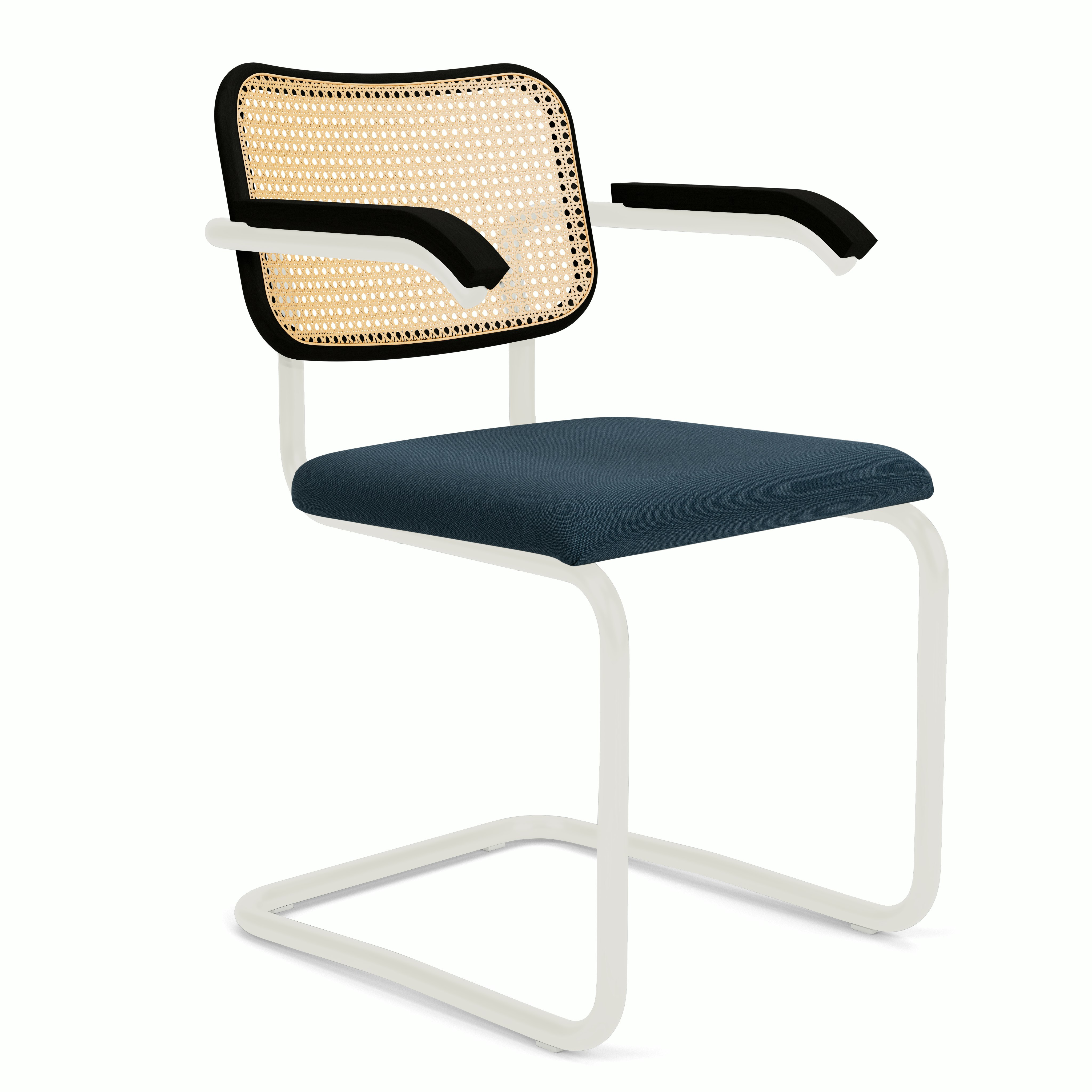 Cesca Upholstered Chair - Ebonized Beech ,  Armchair,  Seat Pad,  hourglass,  indigo,  white frame