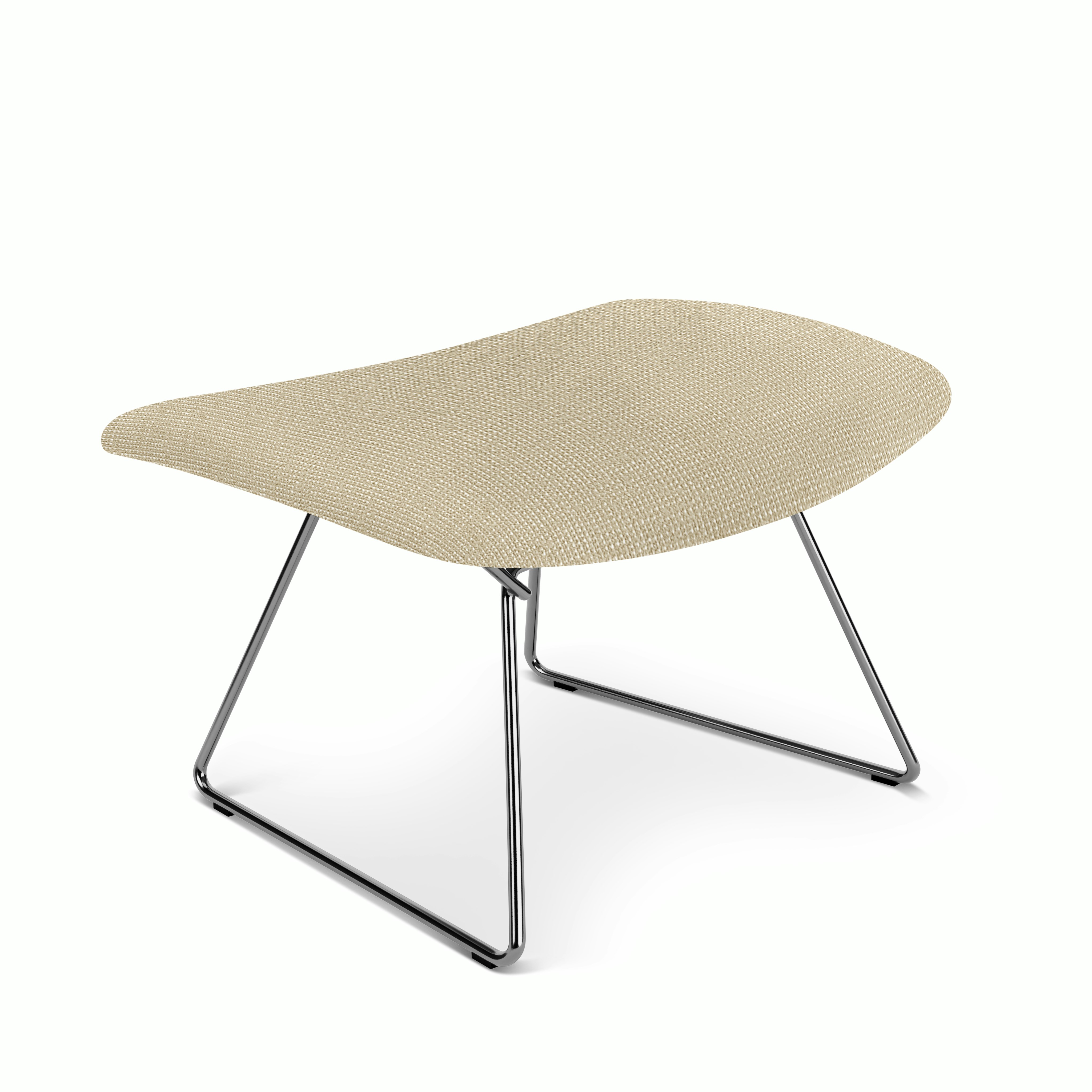 Bertoia Bird Ottoman,  Polished Chrome,  Full Cover,  Prestini,  Beige and White